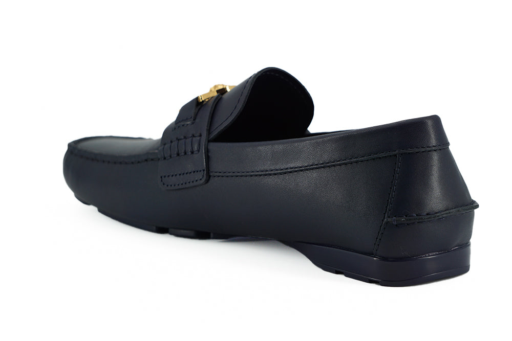 Elegant Navy Blue Calf Leather Loafers - ventzia