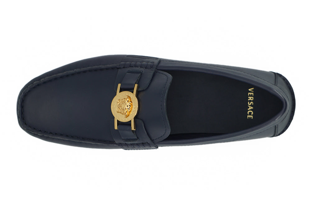 Elegant Navy Blue Calf Leather Loafers - ventzia