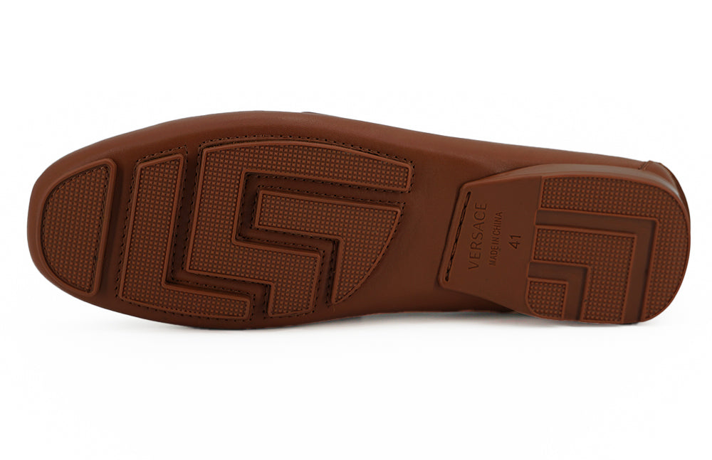 Elegant Medusa-Embossed Leather Loafers - ventzia