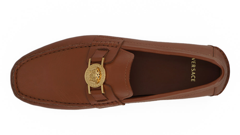 Elegant Medusa-Embossed Leather Loafers - ventzia