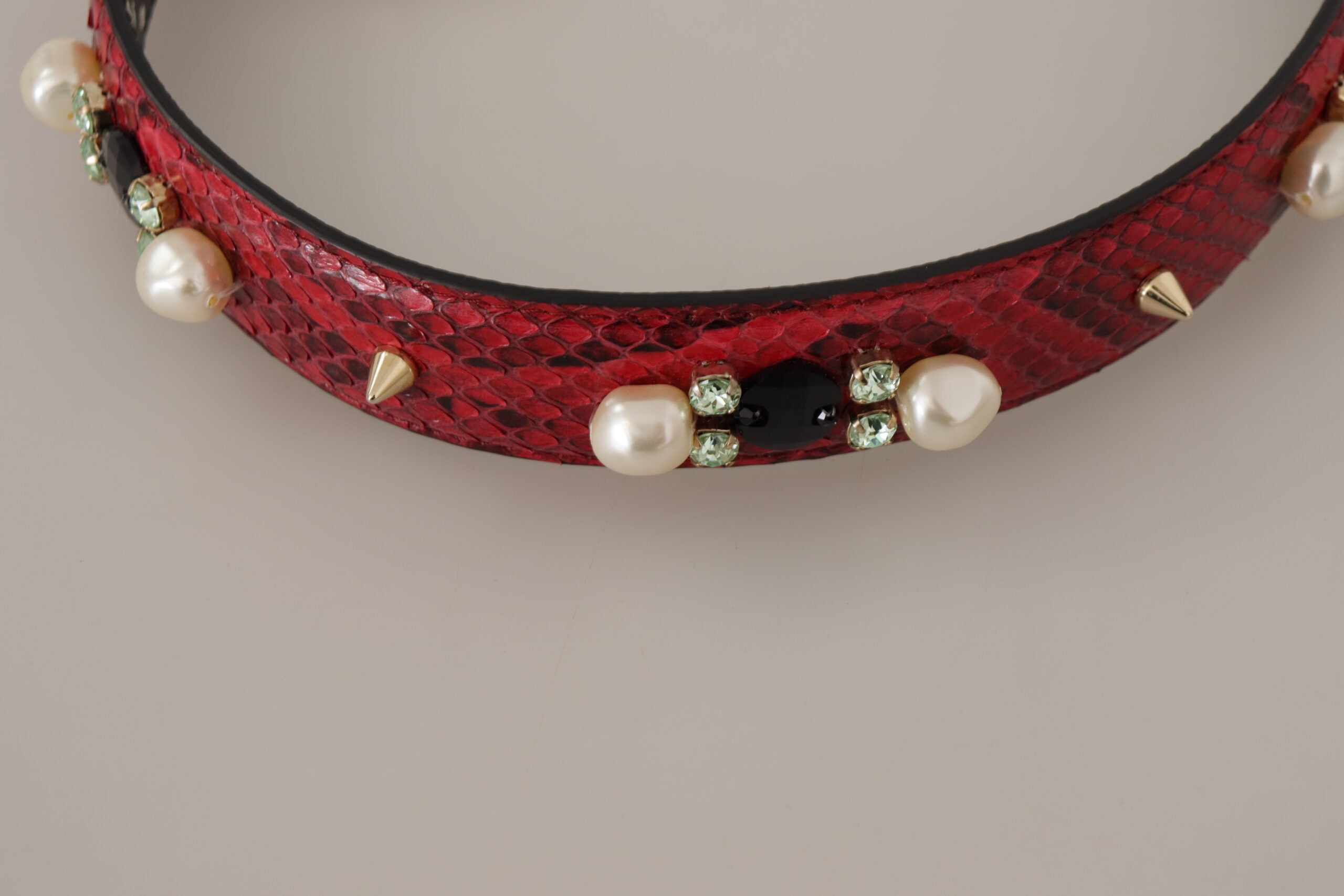 Red Exotic Leather Crystals Bag Shoulder Strap - ventzia