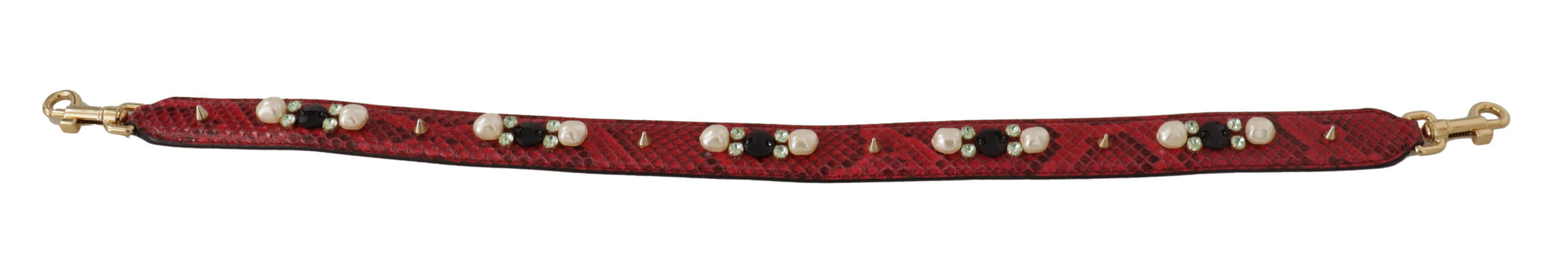 Red Exotic Leather Crystals Bag Shoulder Strap - ventzia