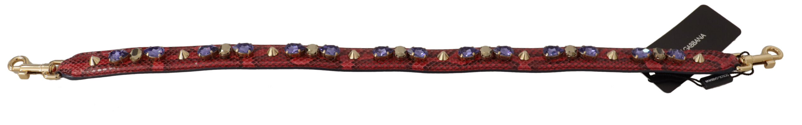 Red Exotic Leather Crystals Bag Shoulder Strap - ventzia