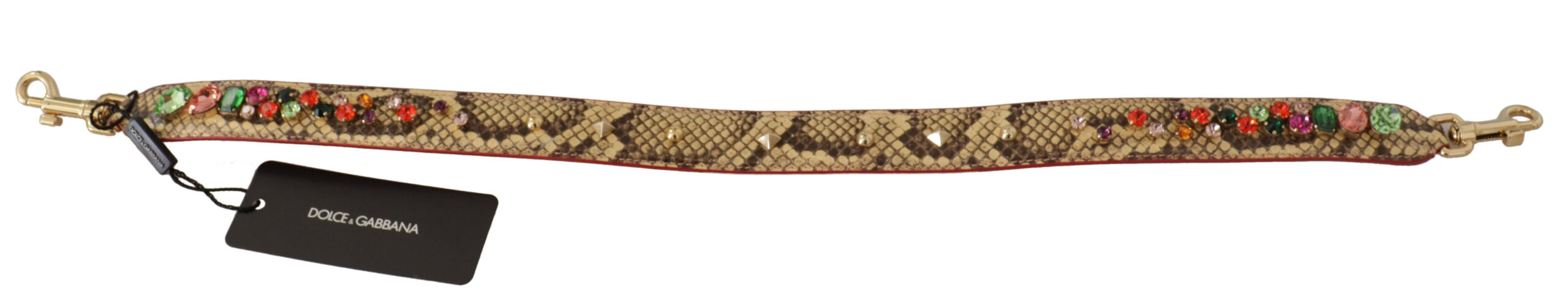 Beige Exotic Leather Crystals Shoulder Strap - ventzia