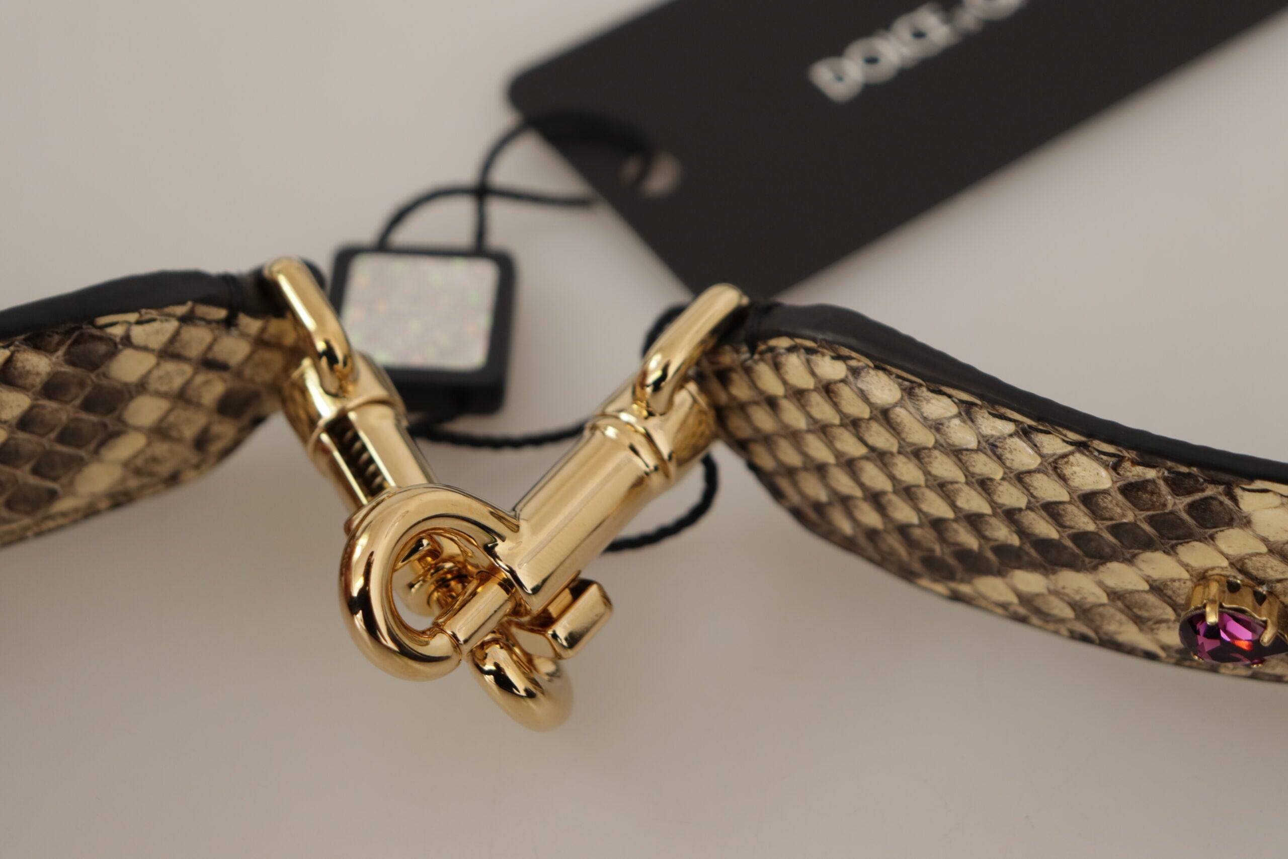 Beige Exotic Leather Crystals Reversible Shoulder Strap - ventzia