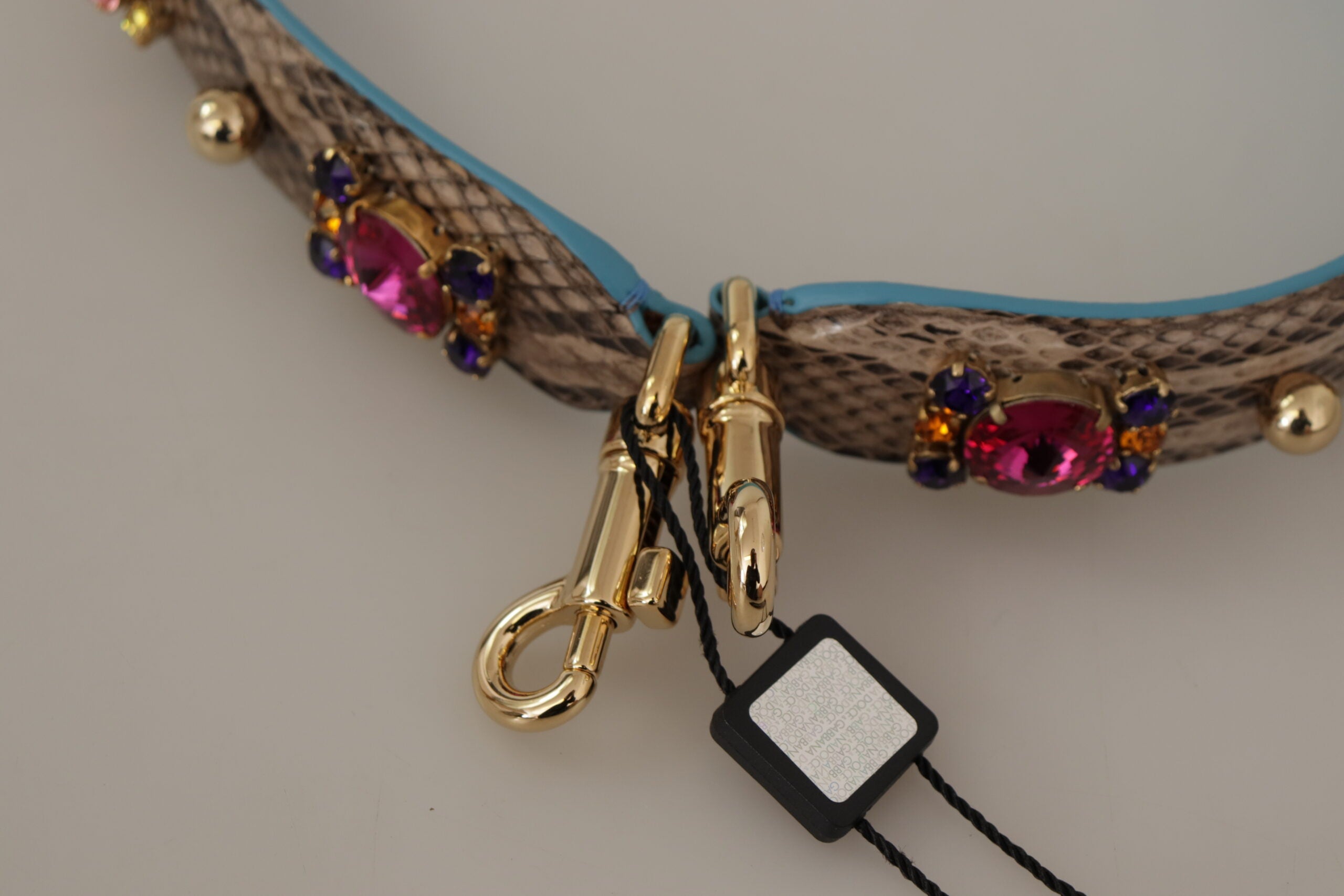 Brown Exotic Leather Crystals Shoulder Strap - ventzia