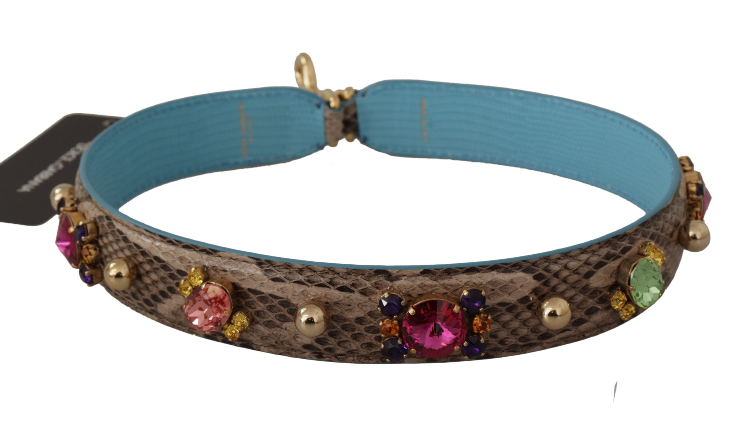 Brown Exotic Leather Crystals Shoulder Strap - ventzia