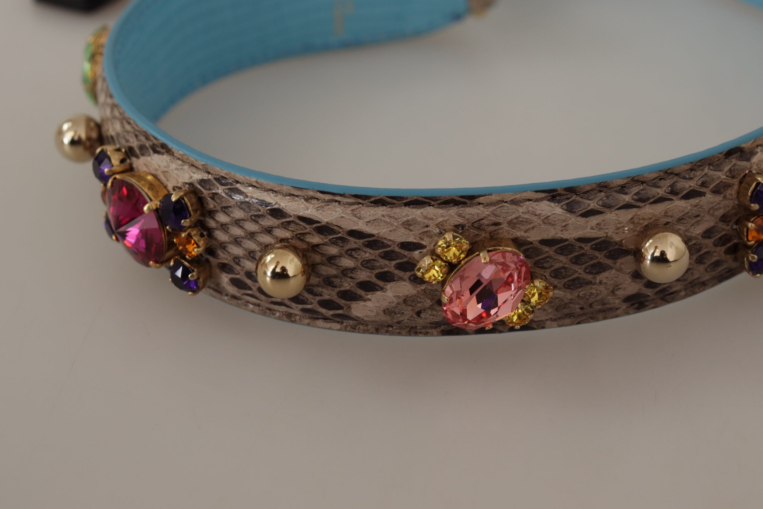 Brown Exotic Leather Crystals Shoulder Strap - ventzia
