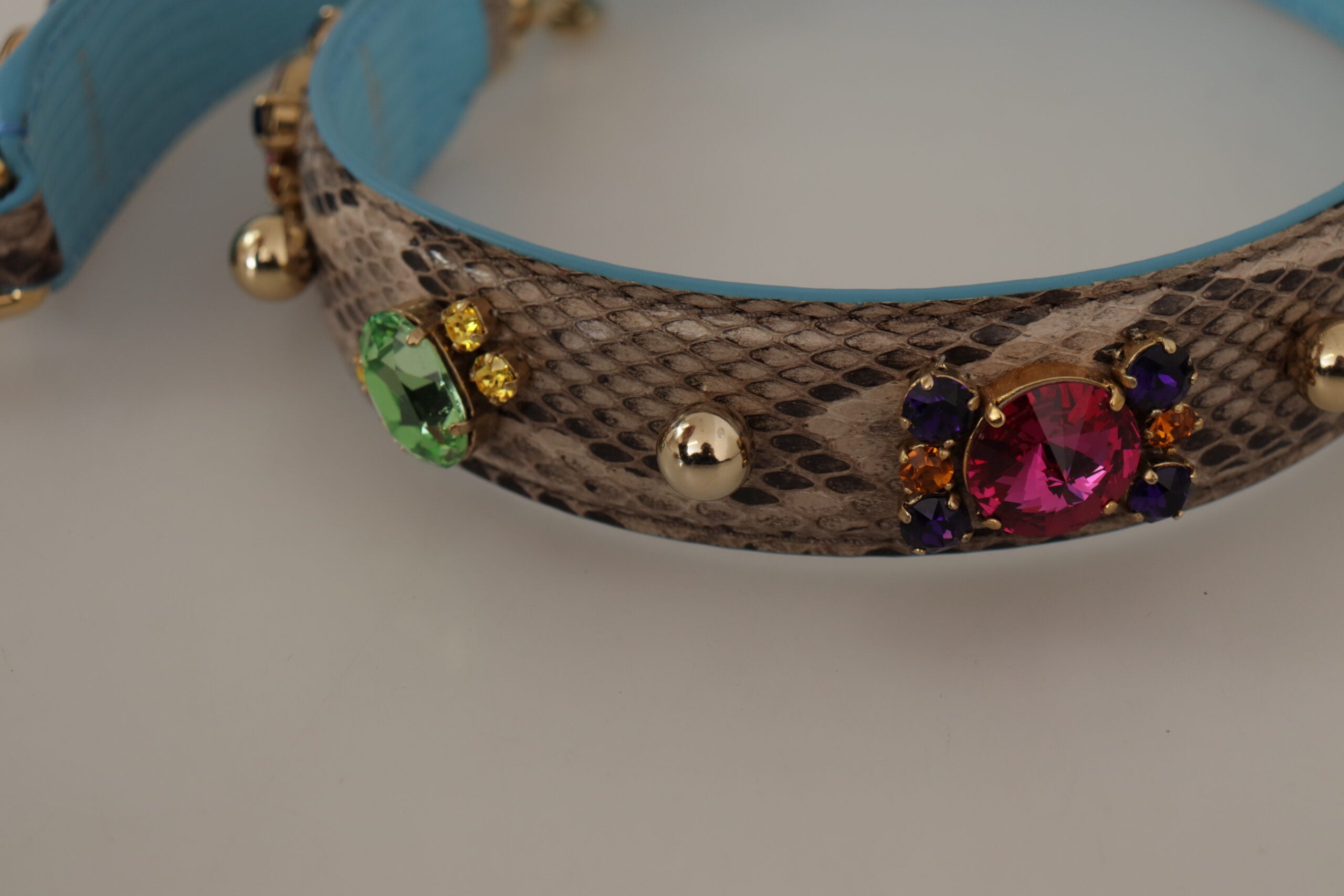 Brown Exotic Leather Crystals Shoulder Strap - ventzia