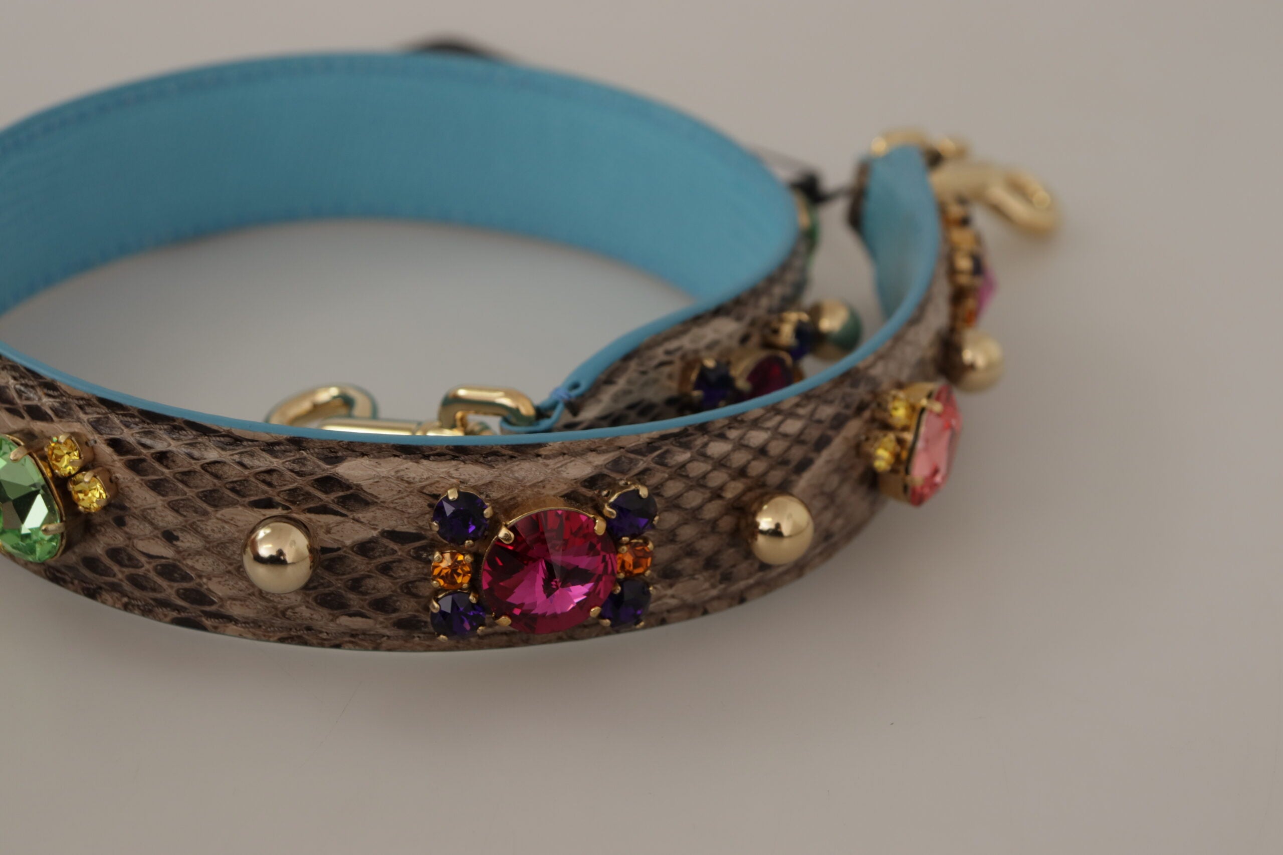 Brown Exotic Leather Crystals Shoulder Strap - ventzia