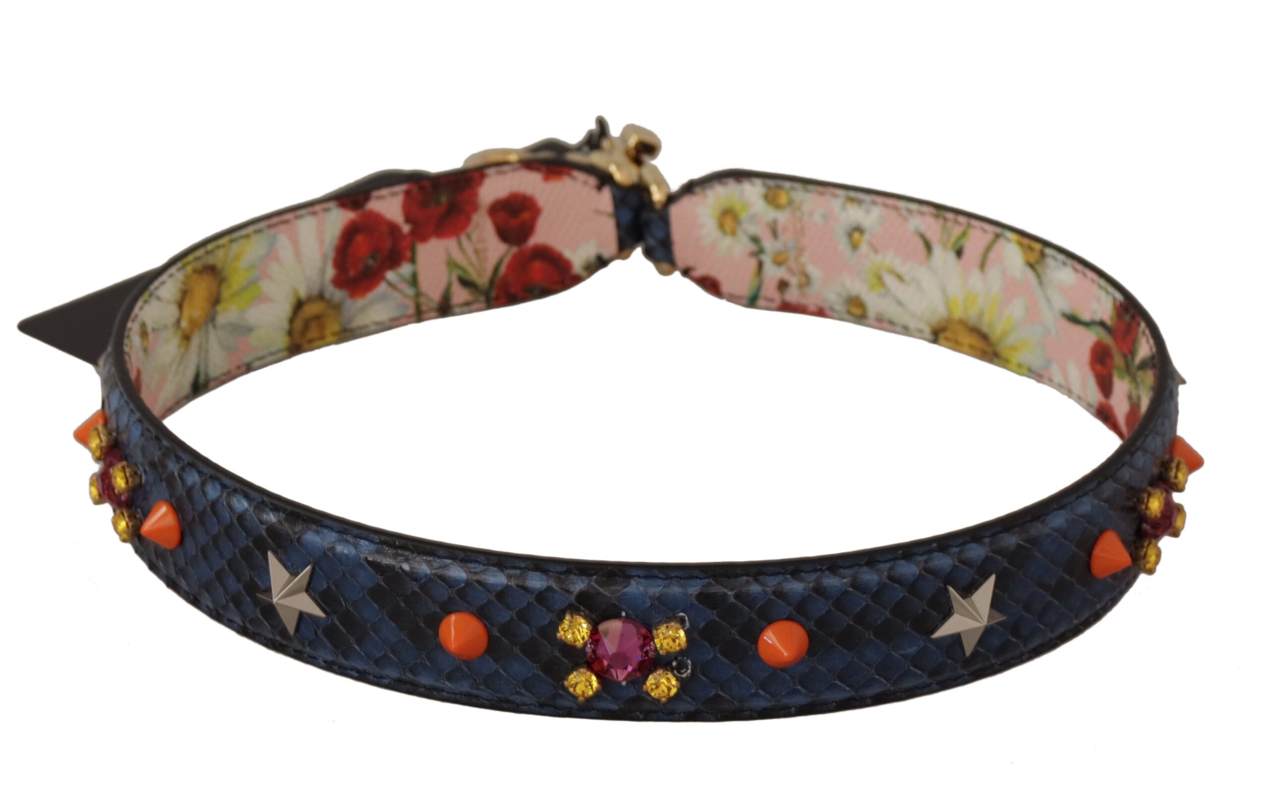 Blue Exotic Leather Crystals Reversible Shoulder Strap - ventzia