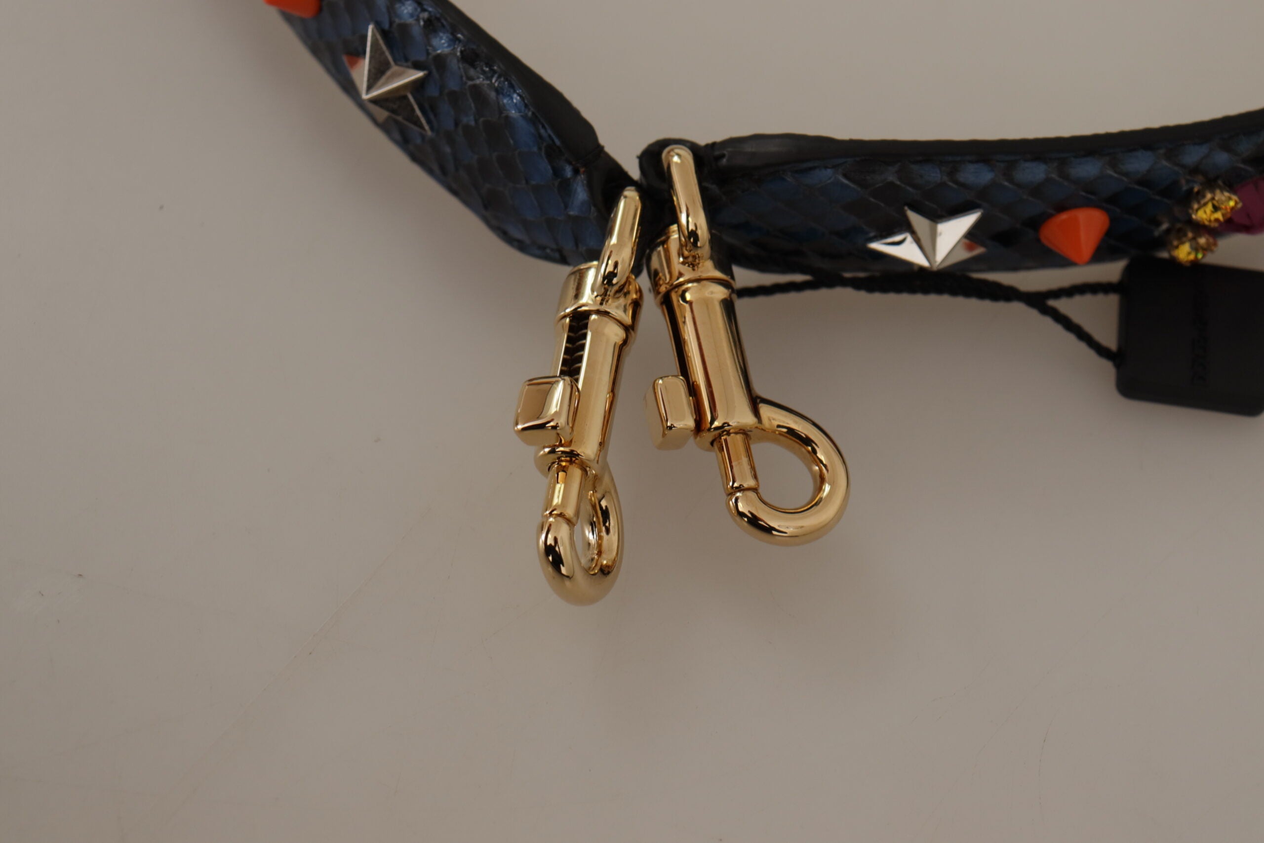 Blue Exotic Leather Crystals Reversible Shoulder Strap - ventzia