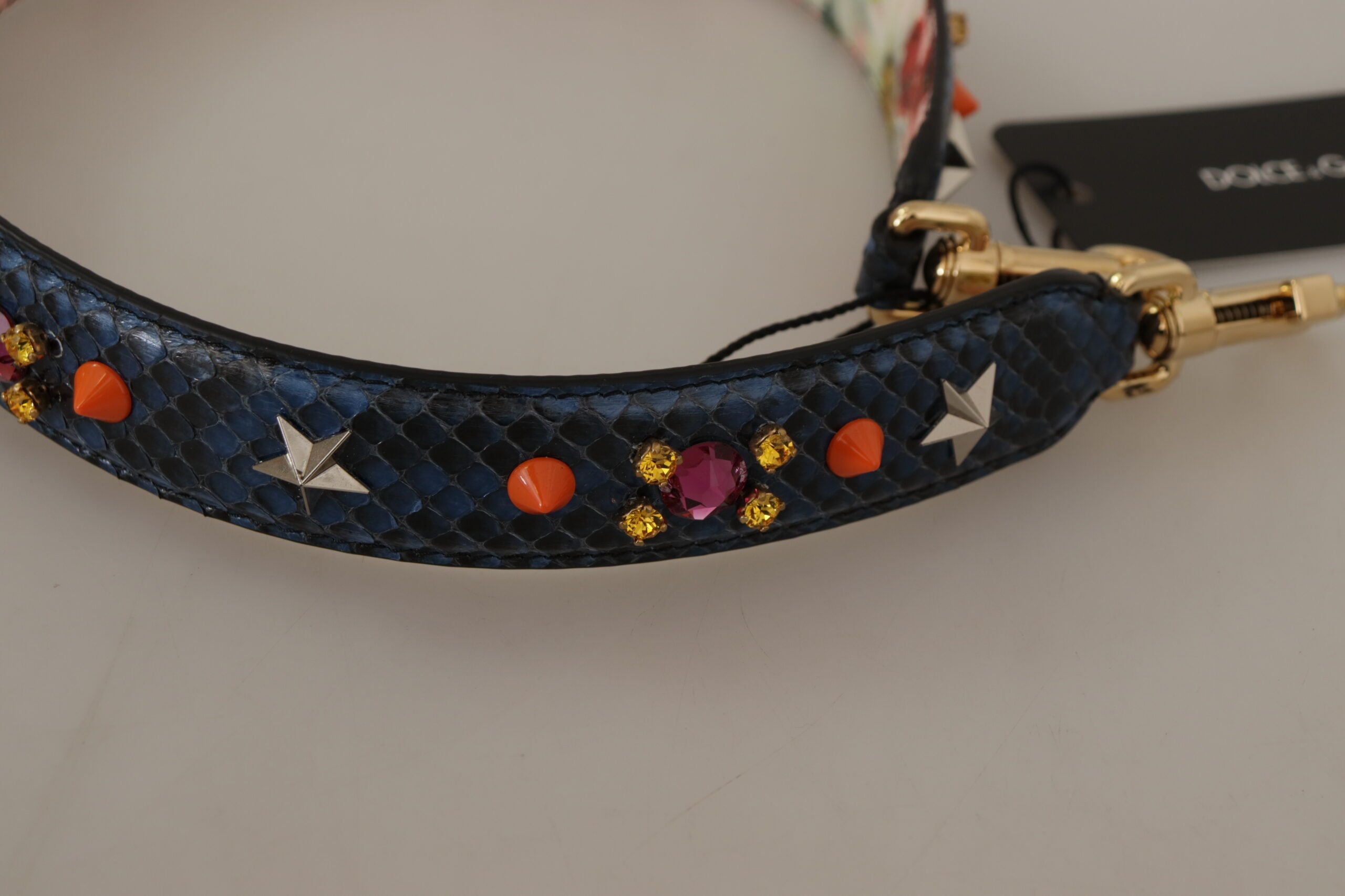 Blue Exotic Leather Crystals Reversible Shoulder Strap - ventzia