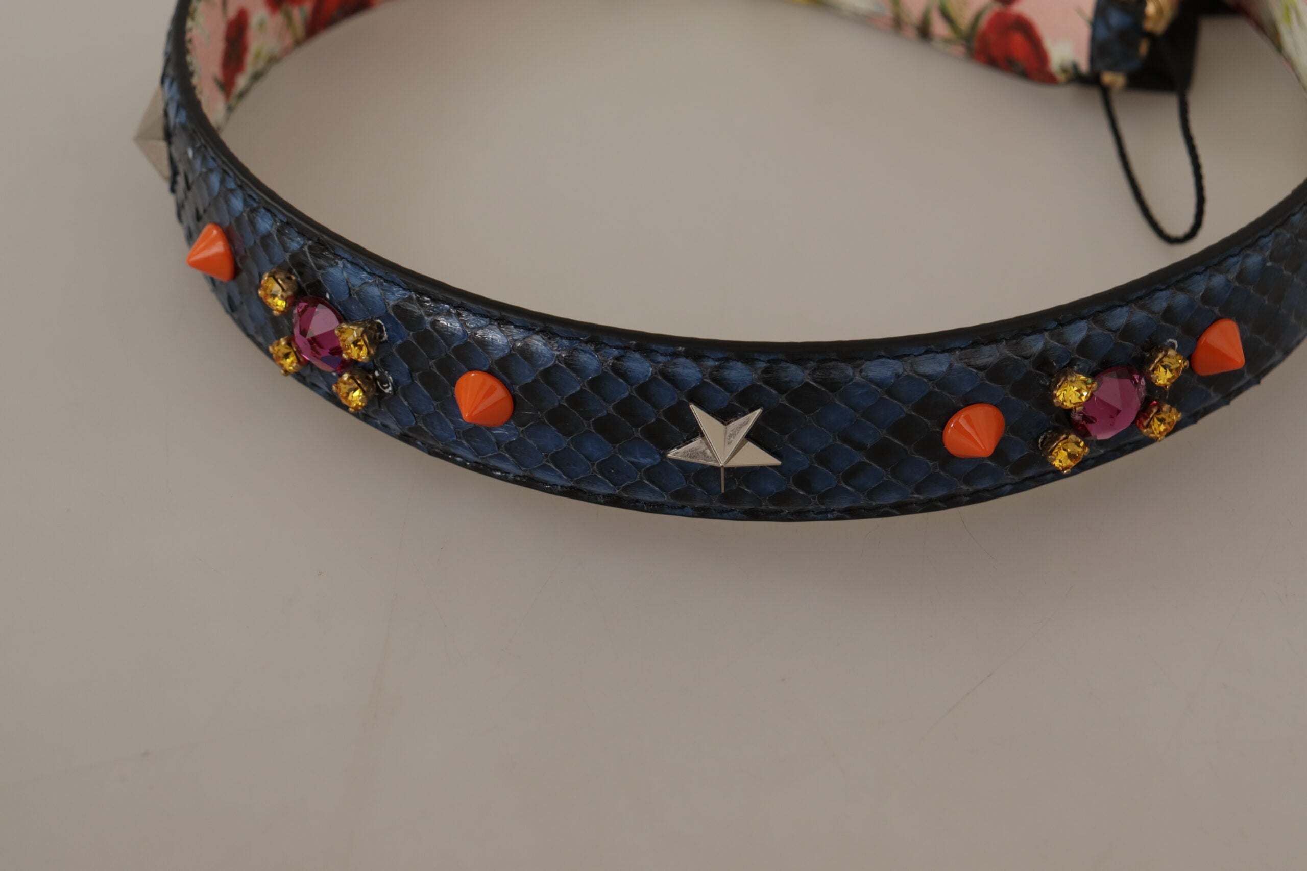 Blue Exotic Leather Crystals Reversible Shoulder Strap - ventzia
