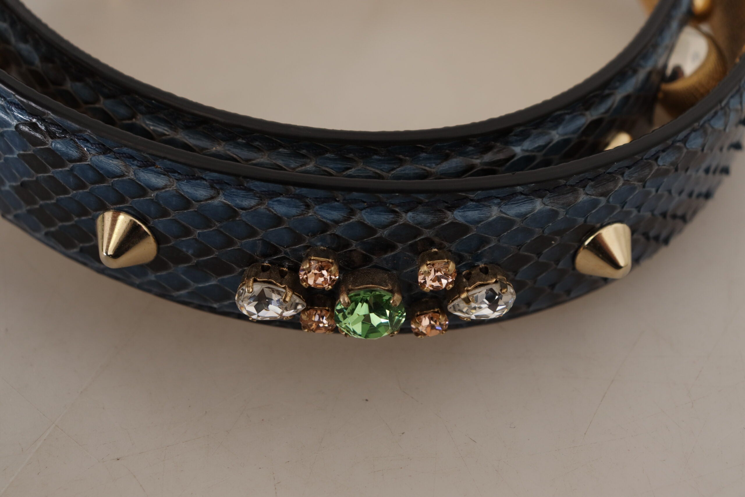 Blue Exotic Leather Crystals Shoulder Strap - ventzia