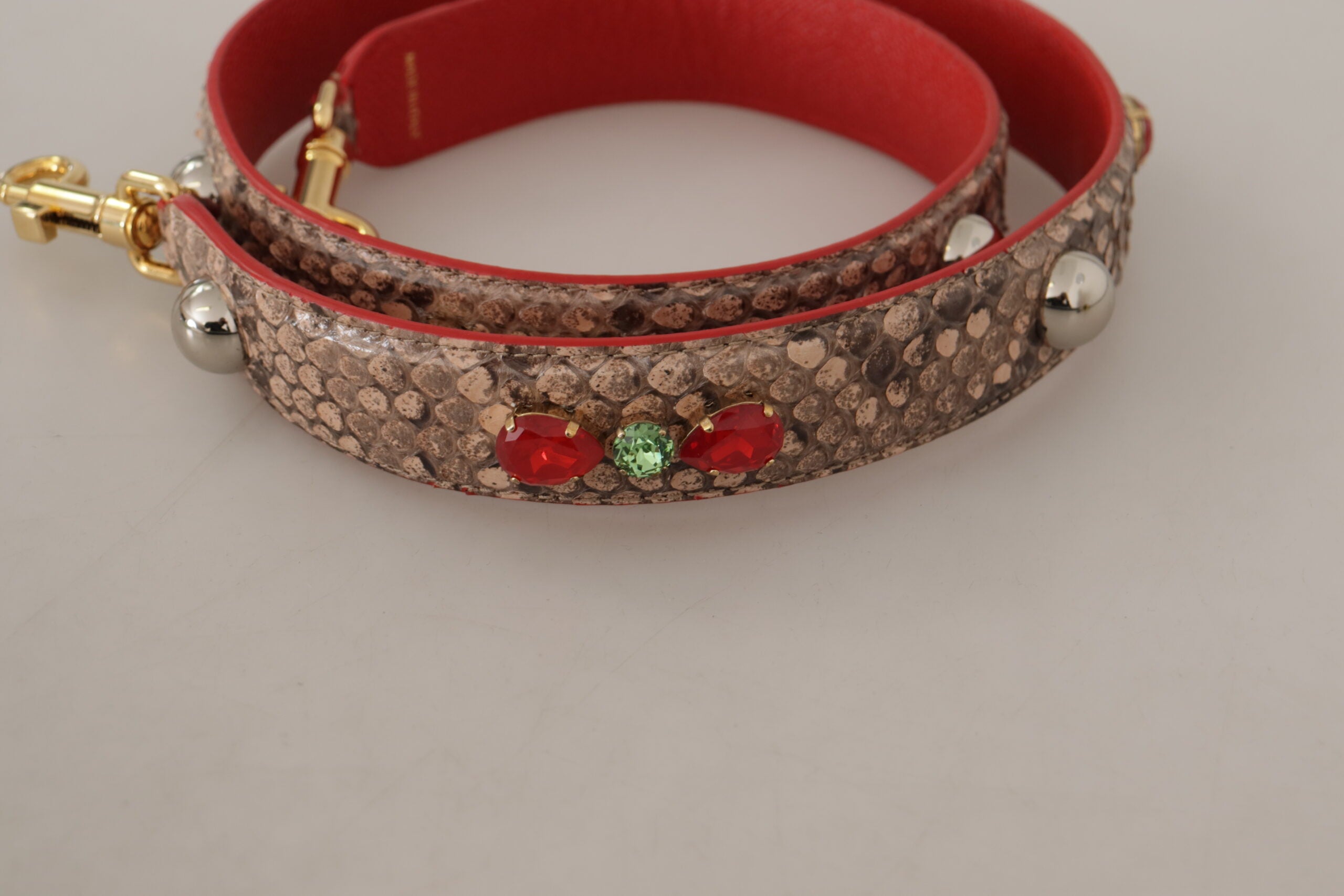 Brown Python Leather Crystals Shoulder Strap - ventzia