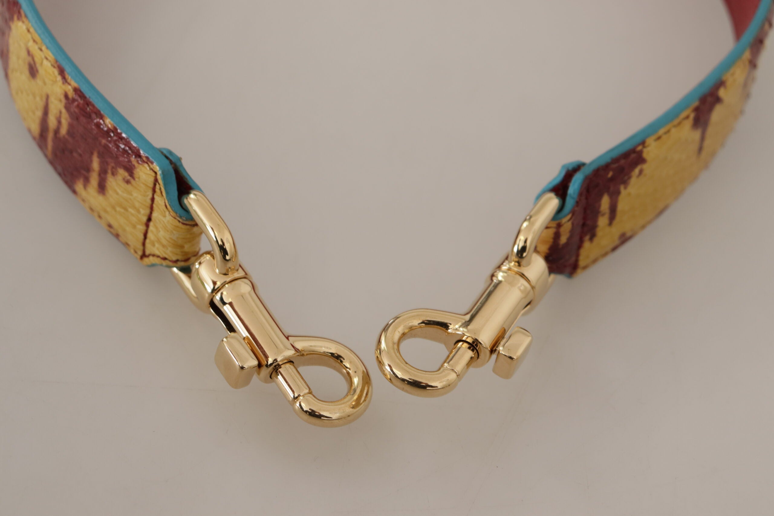 Yellow Red Leather Gold Tone Shoulder Strap - ventzia