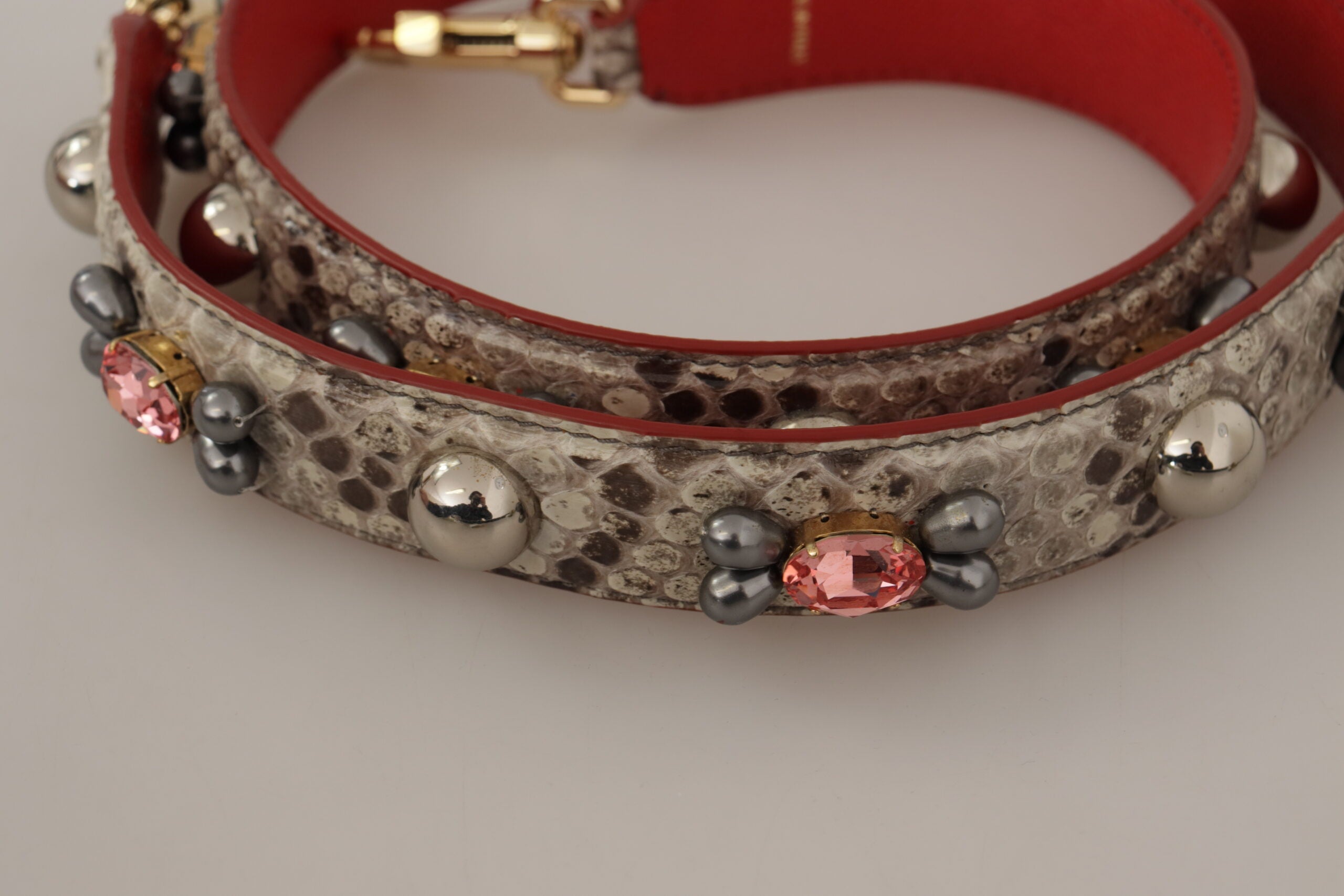 Beige Exotic Leather Studded Shoulder Strap - ventzia