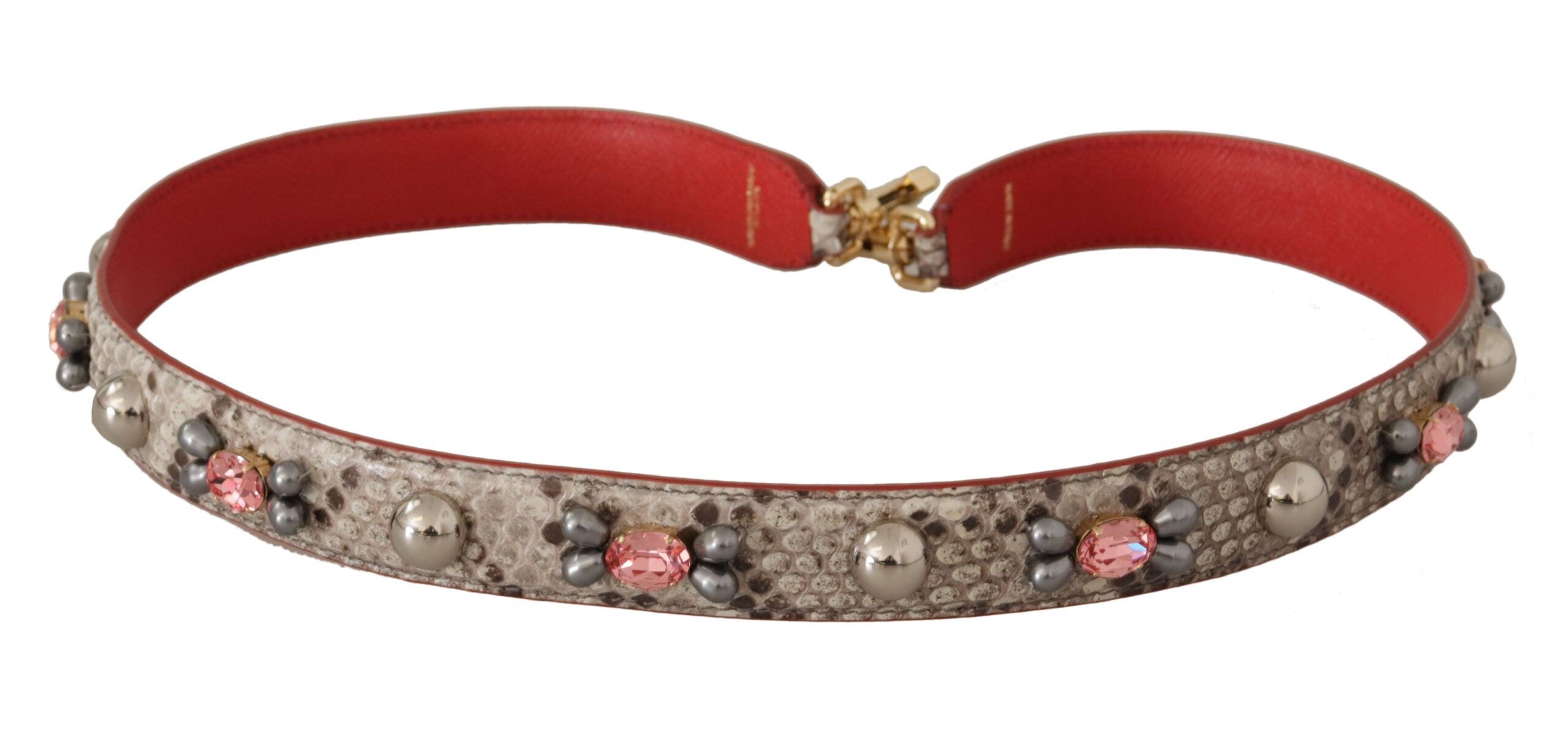 Beige Exotic Leather Studded Shoulder Strap - ventzia