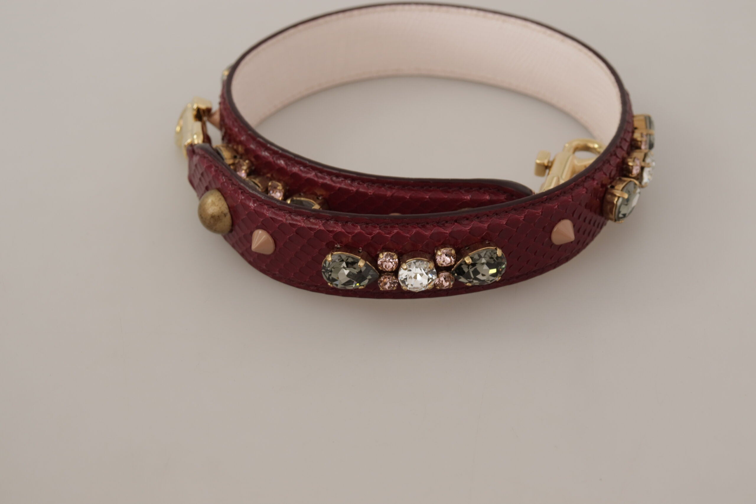 Bordeaux Leather Crystals Bag Shoulder Strap - ventzia