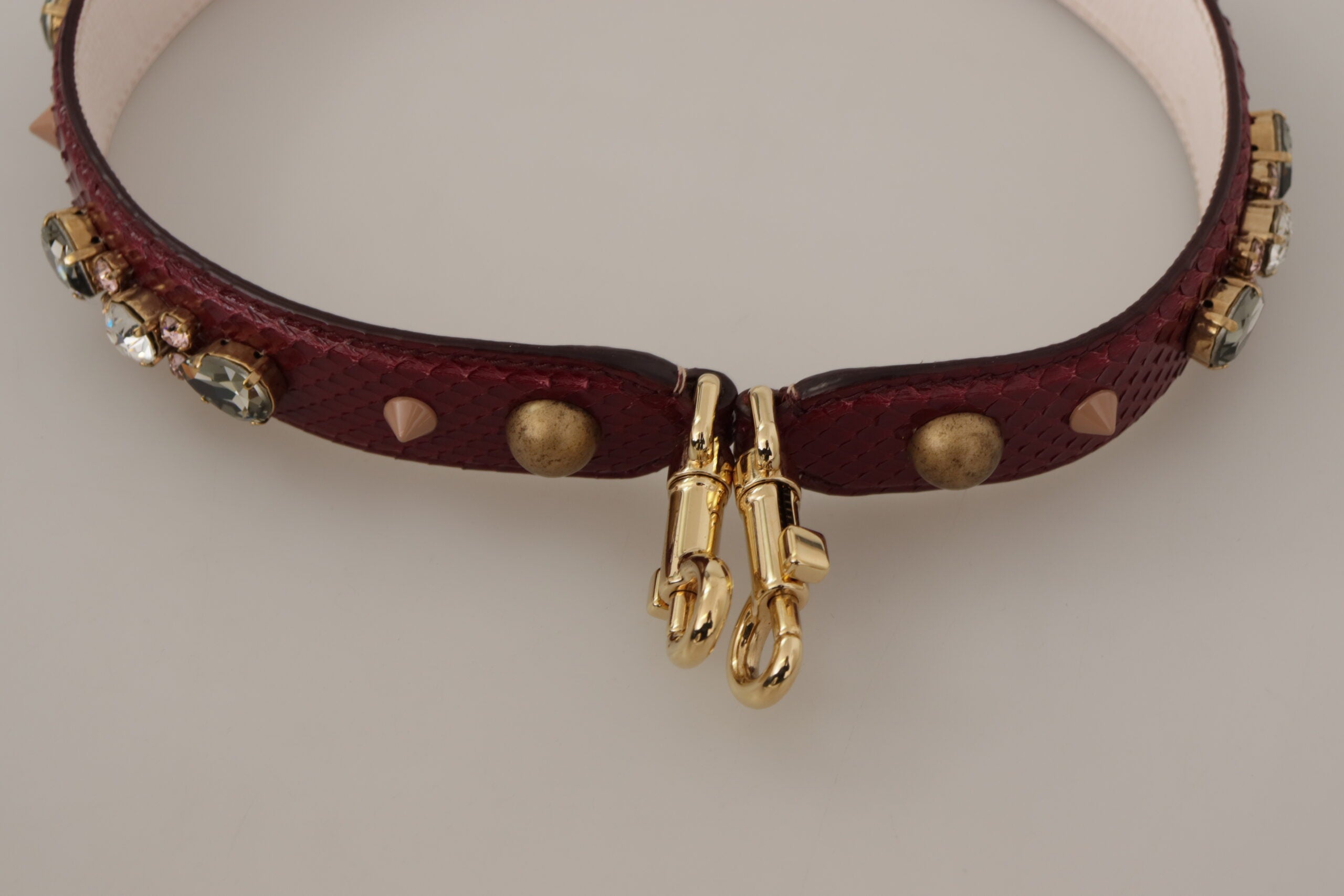 Bordeaux Leather Crystals Bag Shoulder Strap - ventzia