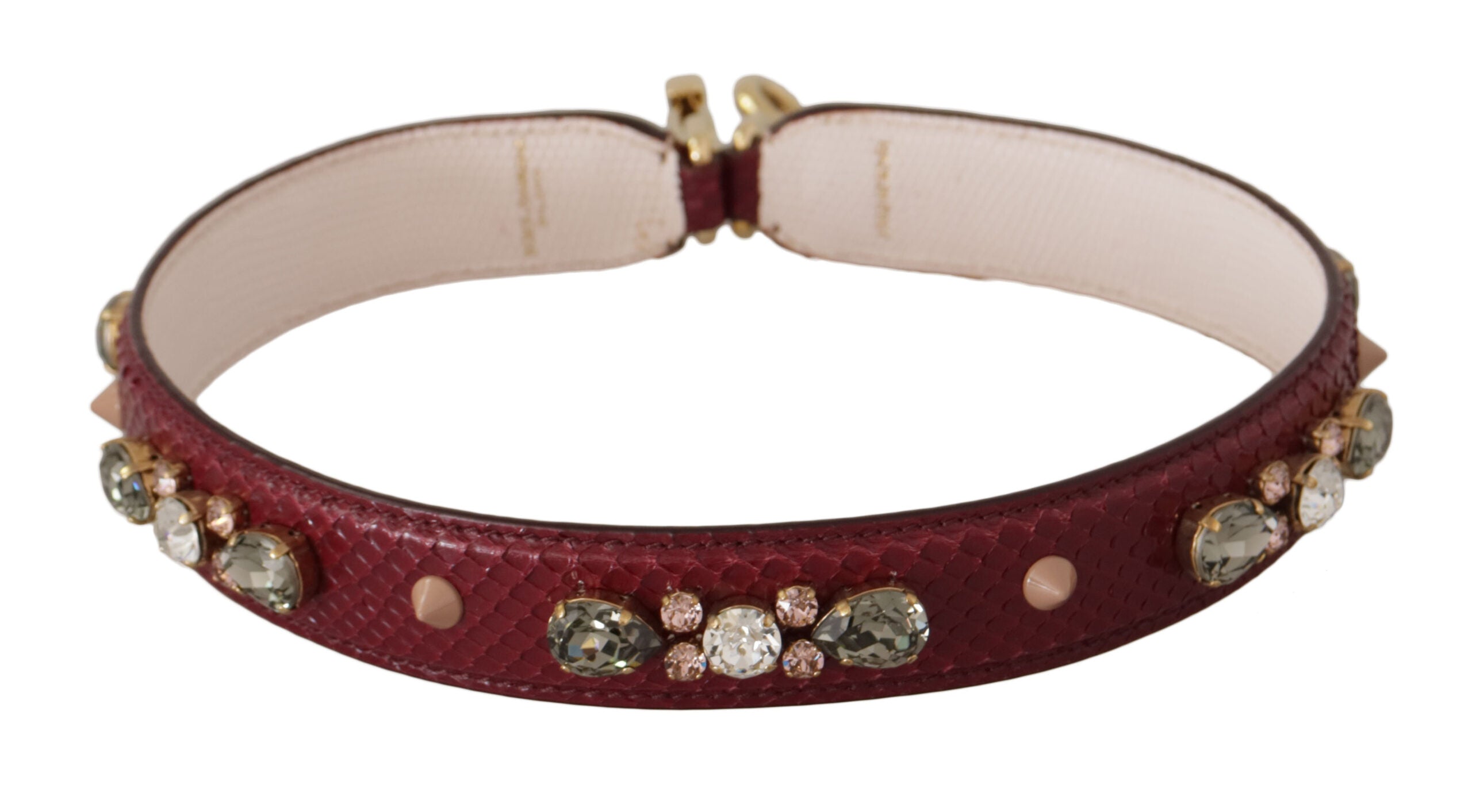 Bordeaux Leather Crystals Bag Shoulder Strap - ventzia