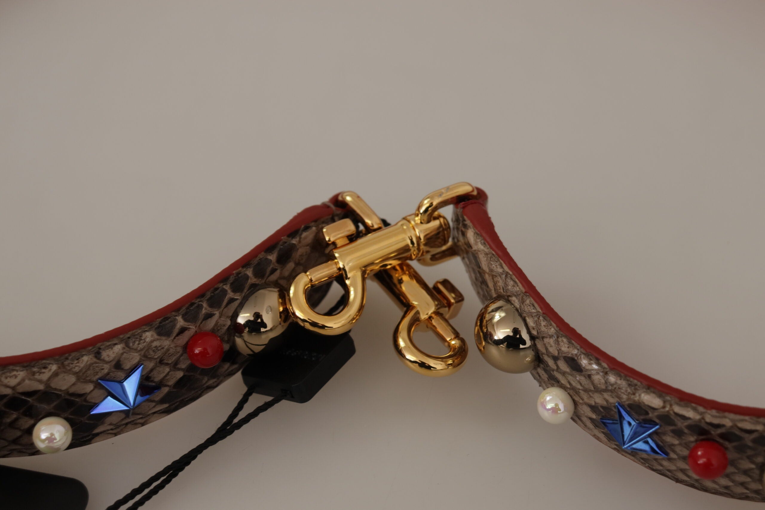 Brown Python Leather Studded Shoulder Strap - ventzia