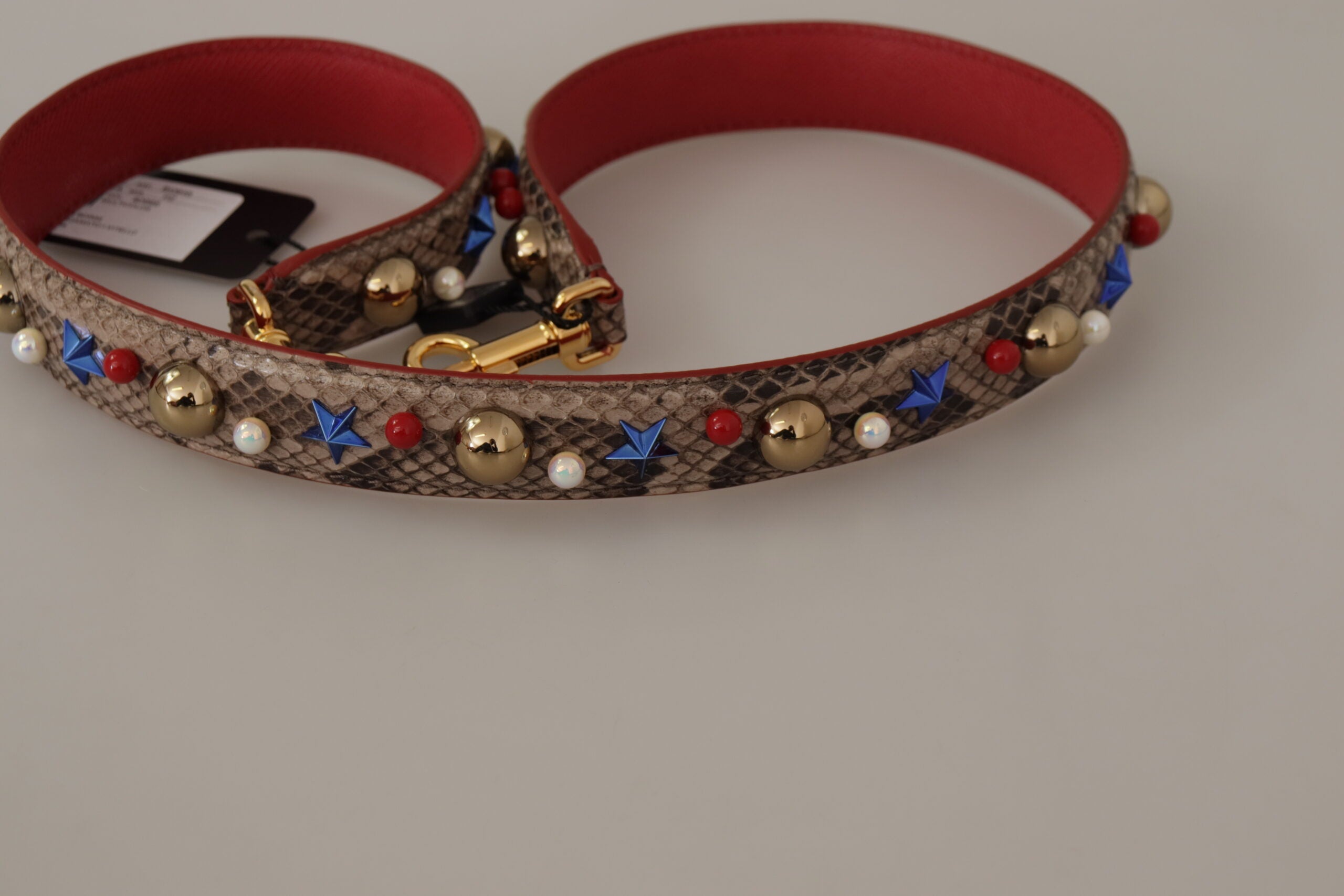 Brown Python Leather Studded Shoulder Strap - ventzia
