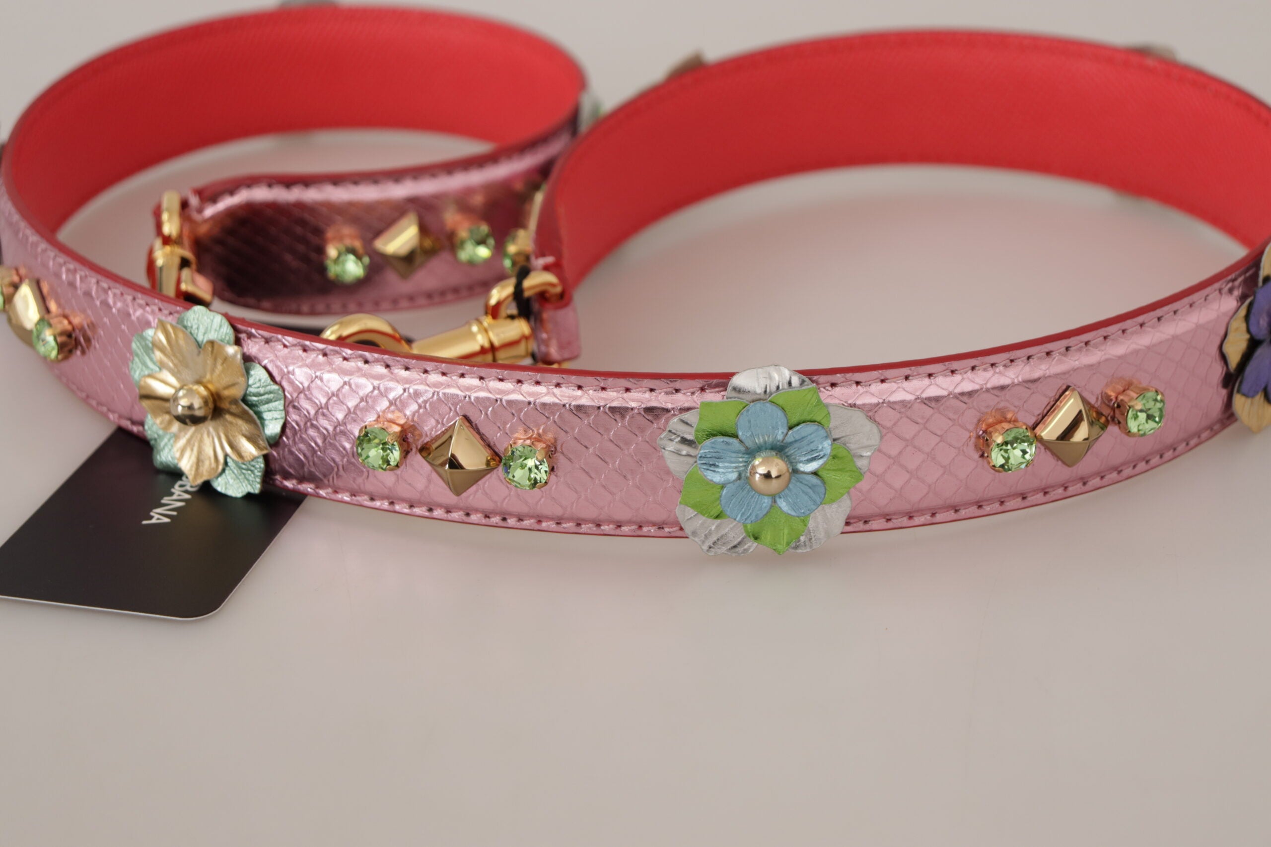 Metallic Pink Leather Studded Shoulder Strap - ventzia