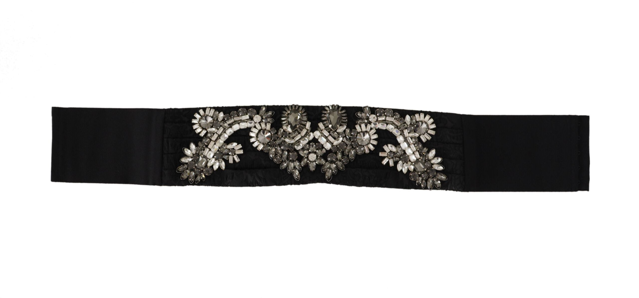 Black Silk Brass Crystal Embellished Waist Belt - ventzia