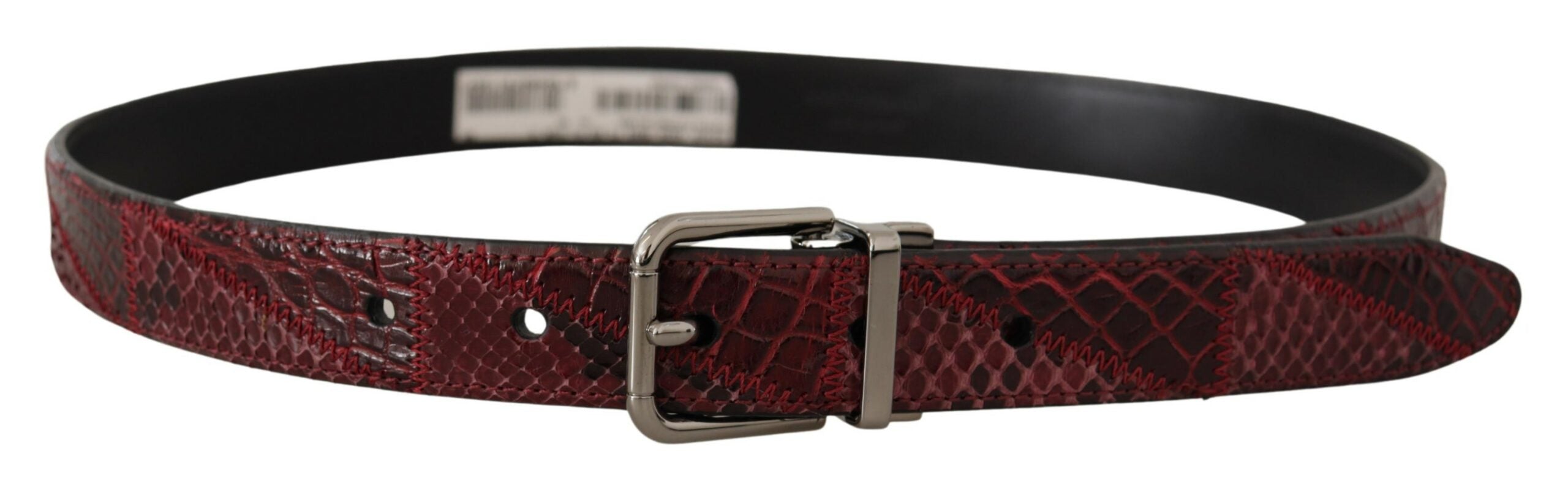 Red Exotic Leather Metal Logo Buckle Belt - ventzia