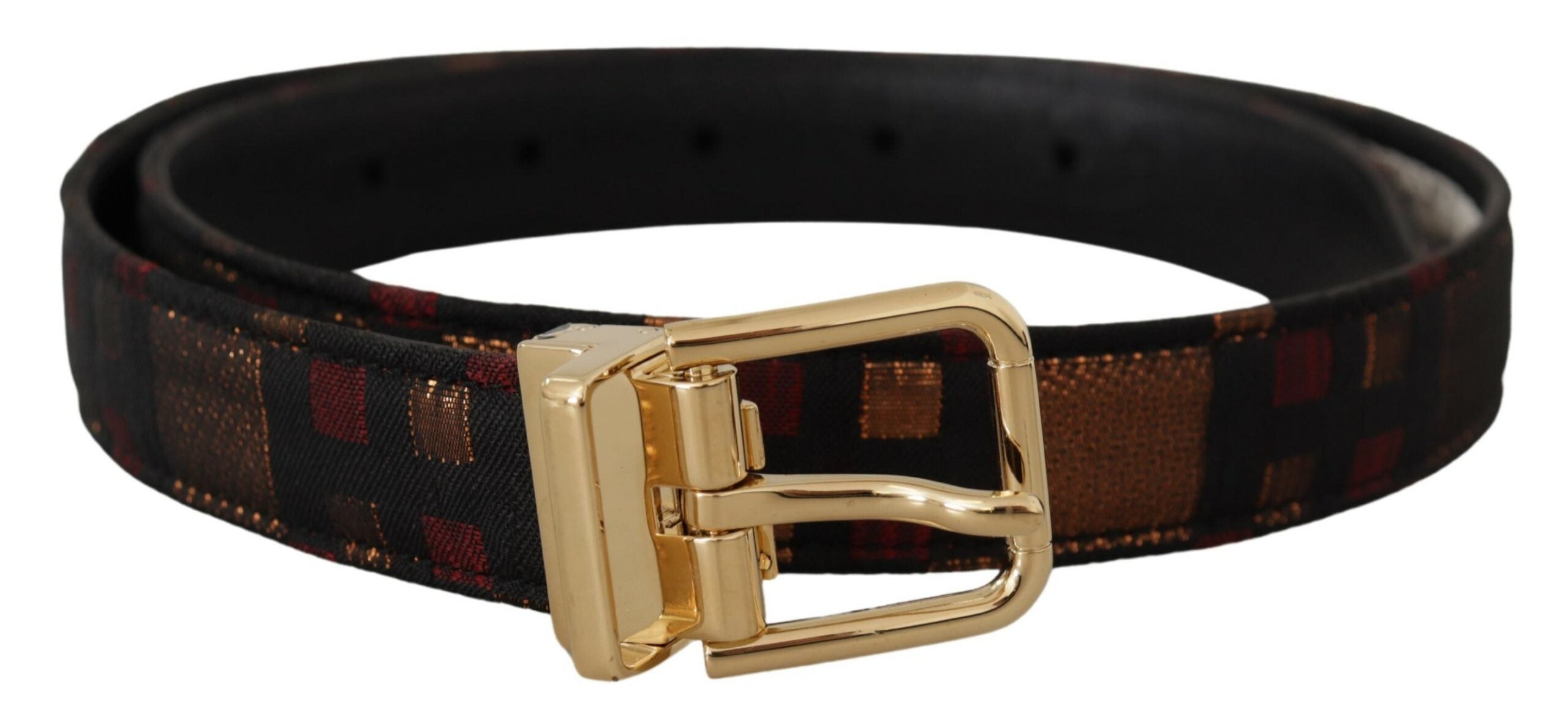 Multicolor Leather Jacquard Gold Metal Buckle Belt - ventzia