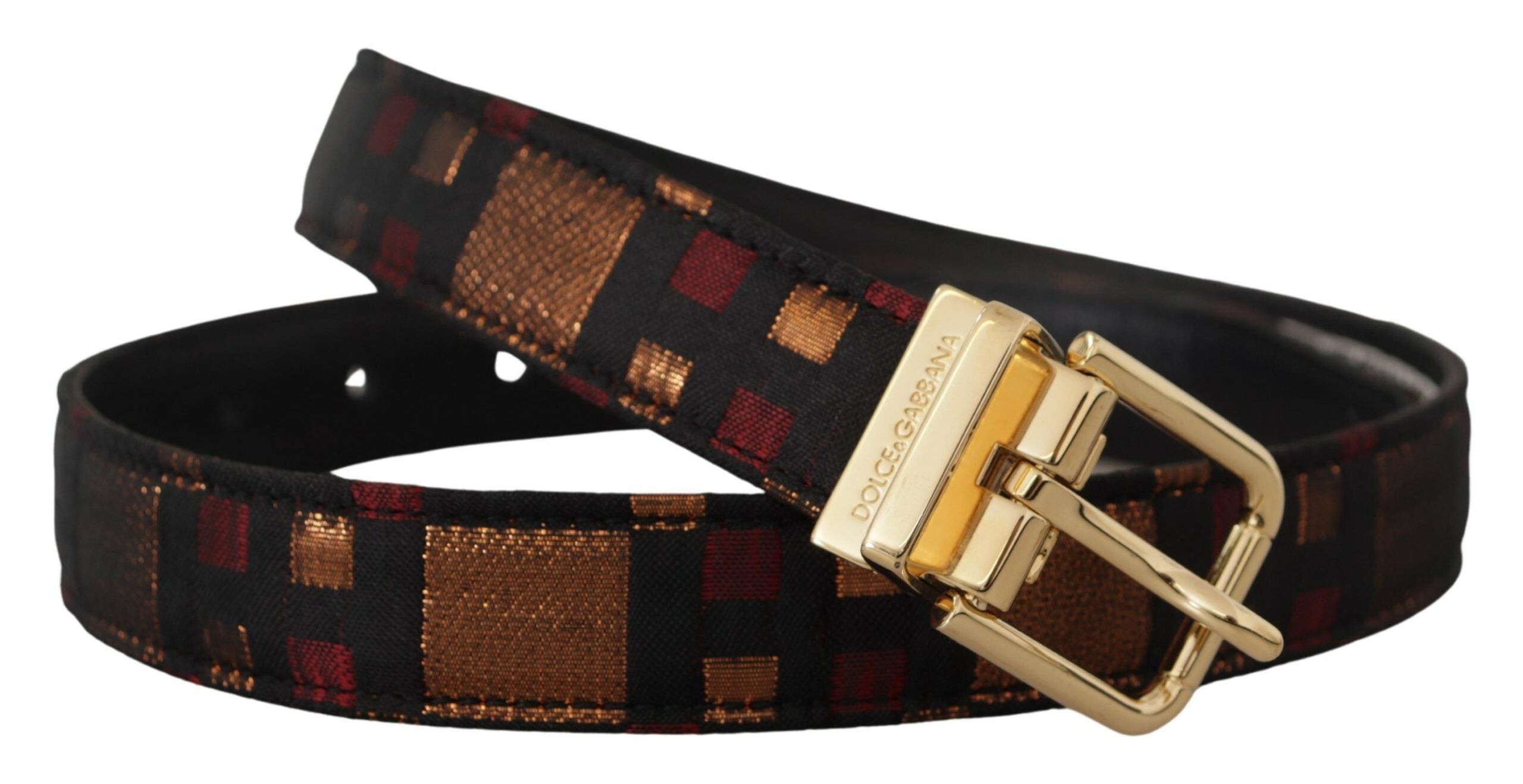 Multicolor Leather Jacquard Gold Metal Buckle Belt - ventzia