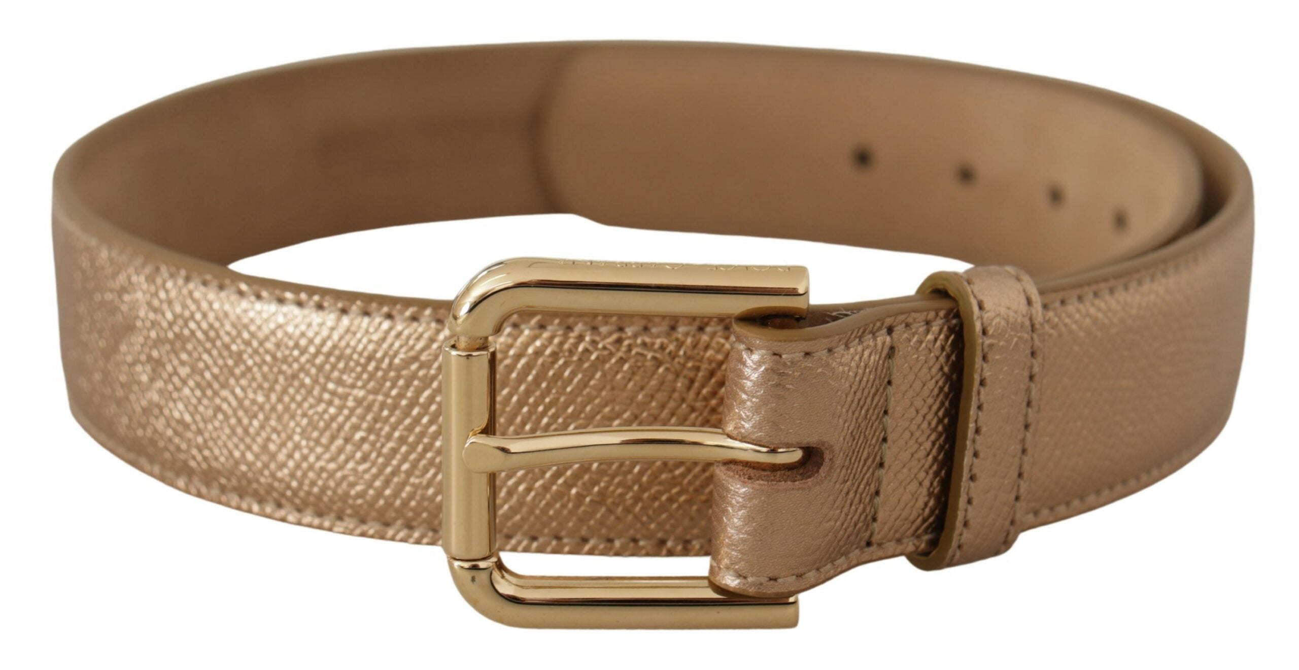 Rose Gold Leather Metallic Tone Metal Buckle Belt - ventzia