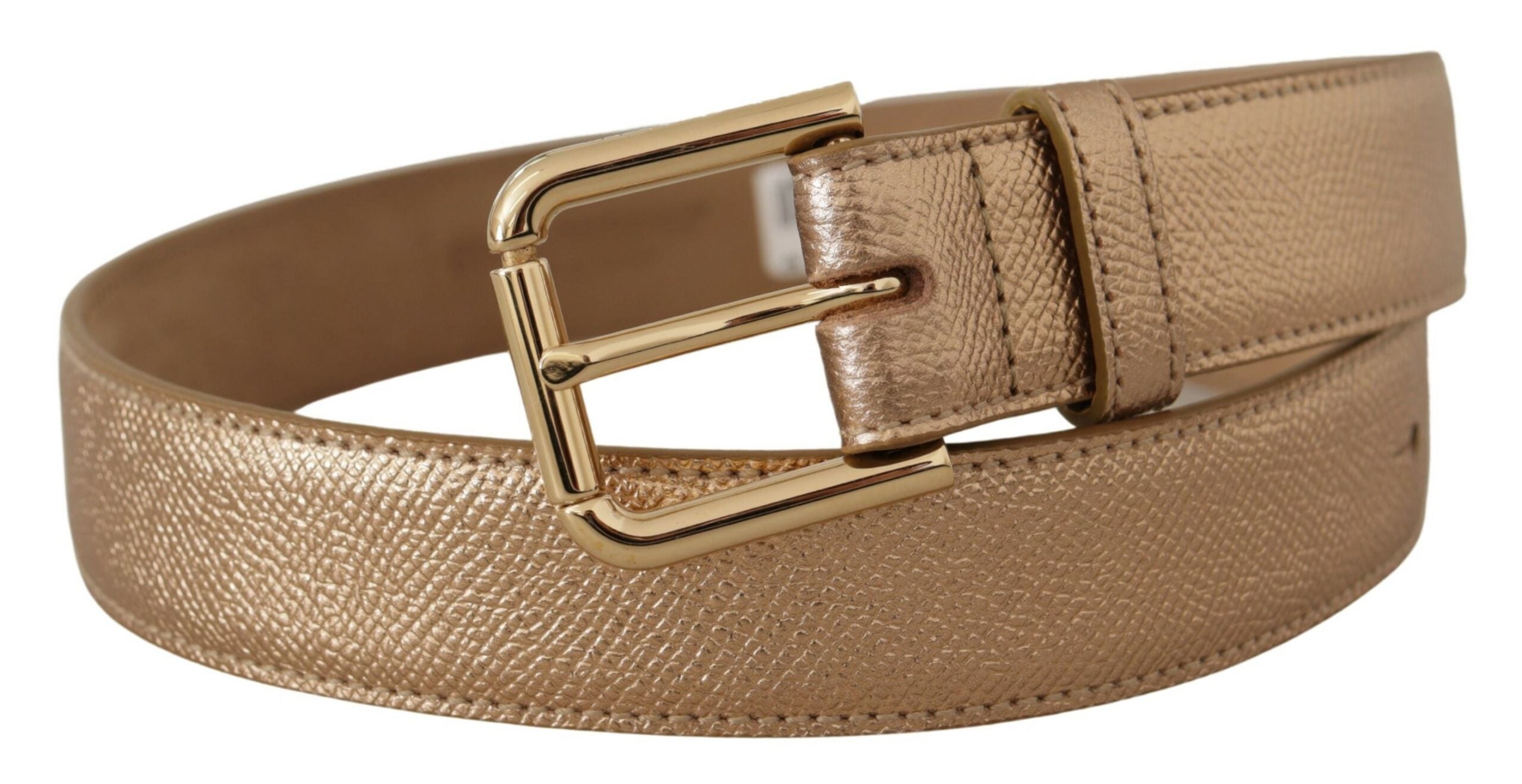 Rose Gold Leather Metallic Tone Metal Buckle Belt - ventzia