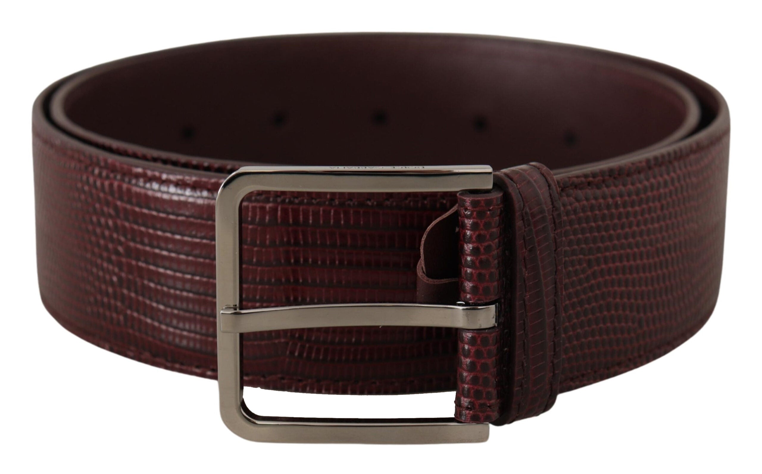 Maroon Calf Leather Wide Logo Engraved Buckle Belt - ventzia