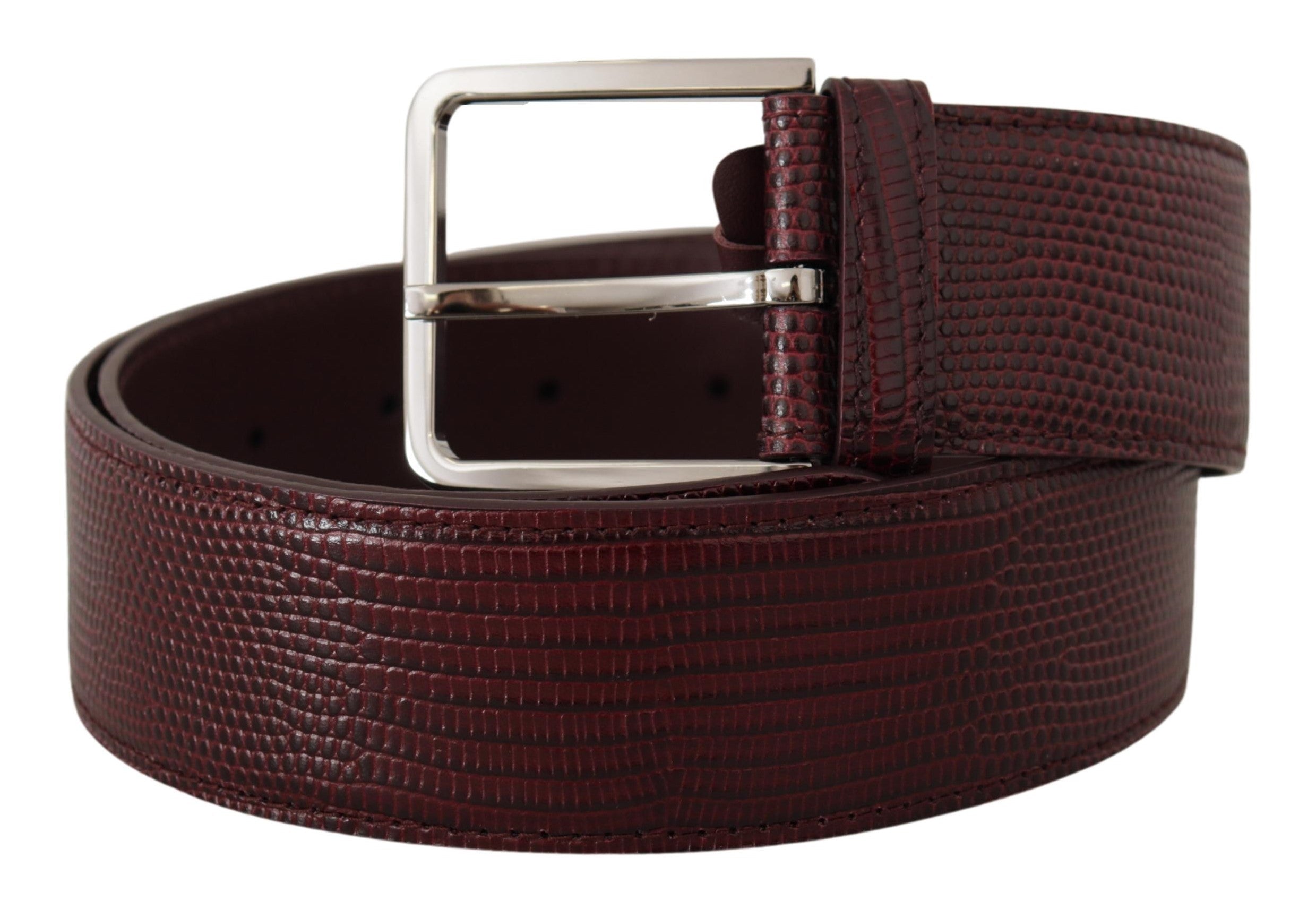 Maroon Calf Leather Wide Logo Engraved Buckle Belt - ventzia