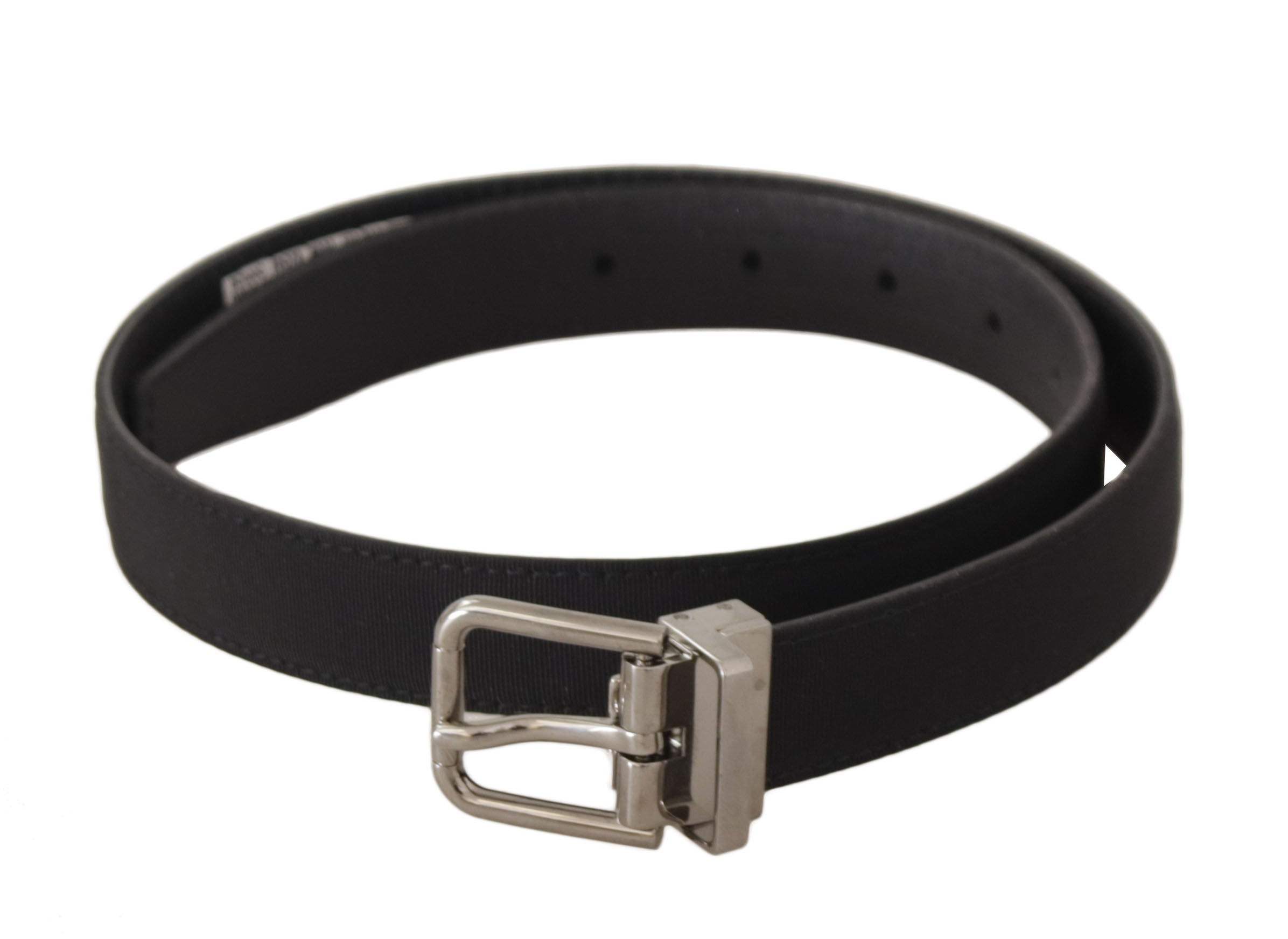 Black Canvas Leather Silver Tone Metal Buckle Belt - ventzia