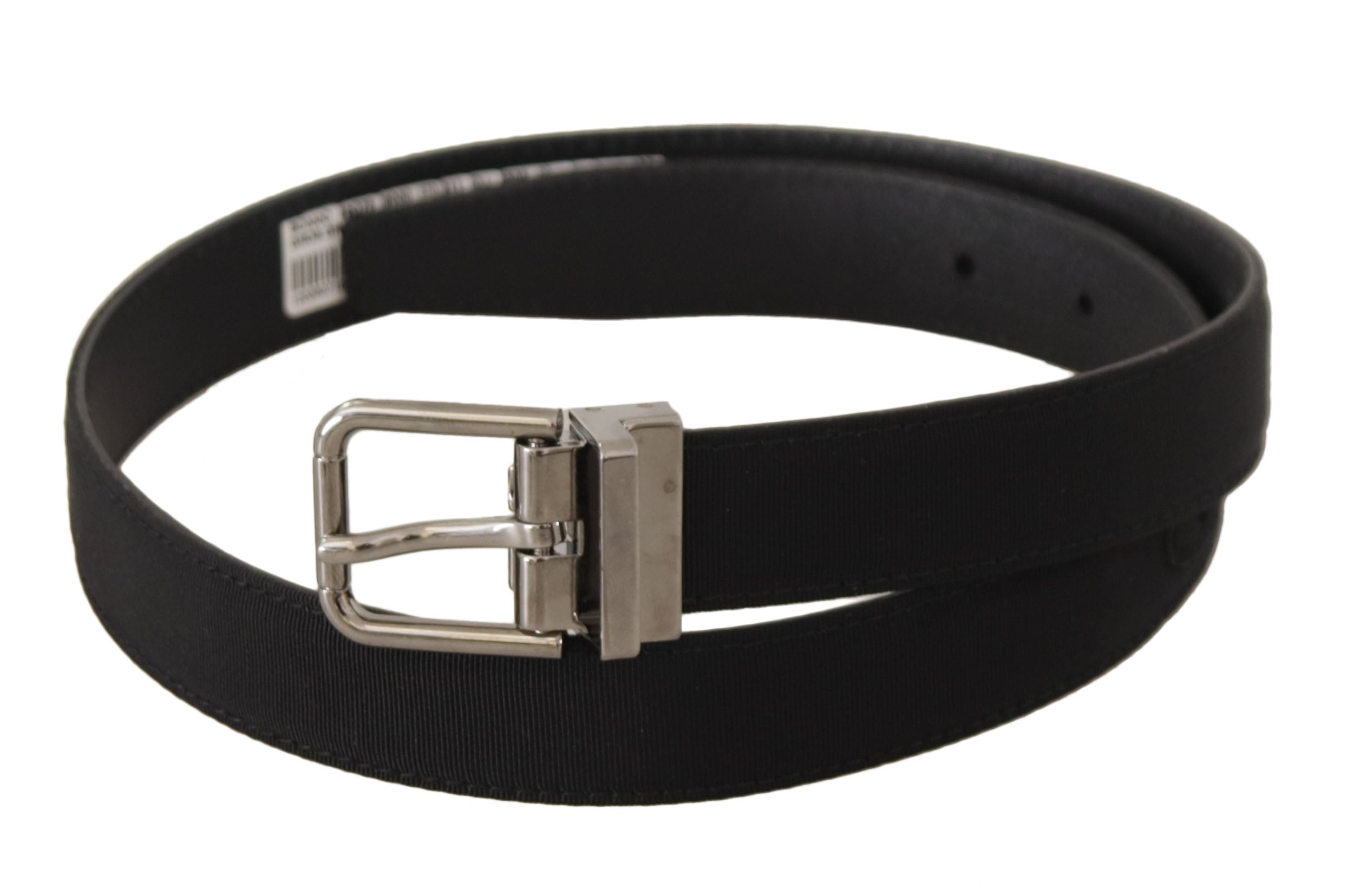 Black Canvas Leather Silver Tone Metal Buckle Belt - ventzia