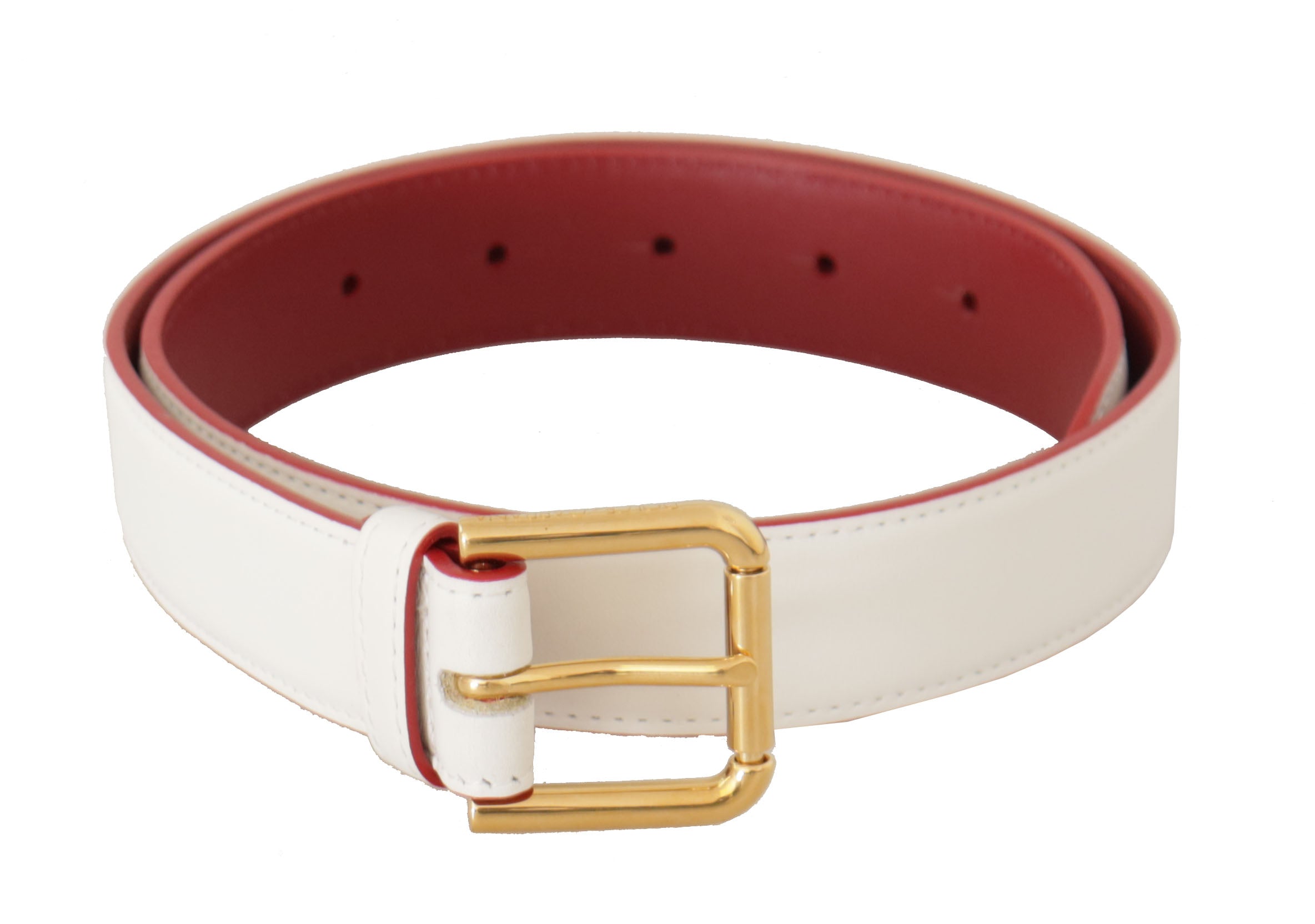White Calf Leather Two-Toned Gold Metal Buckle Belt - ventzia