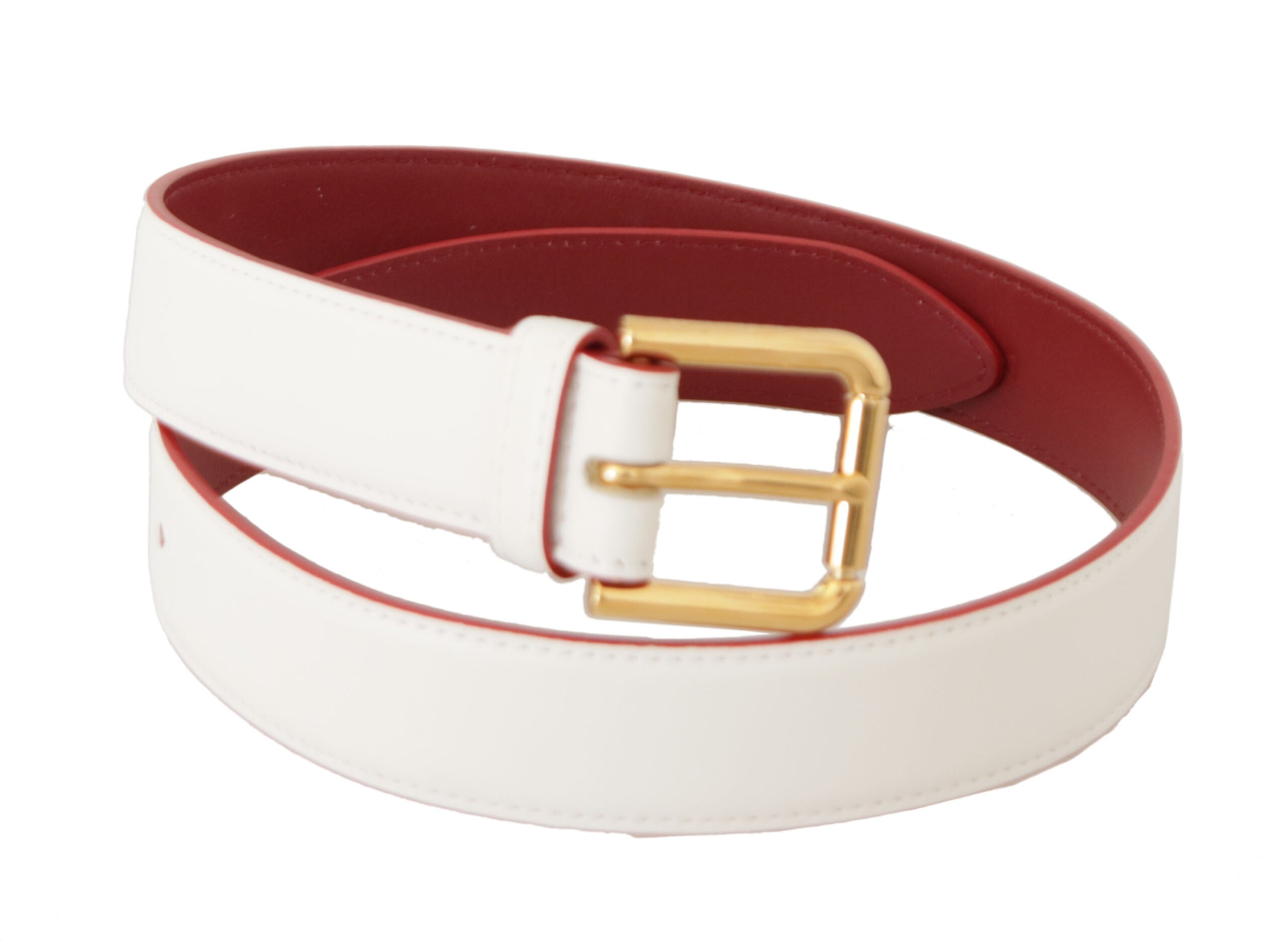 White Calf Leather Two-Toned Gold Metal Buckle Belt - ventzia