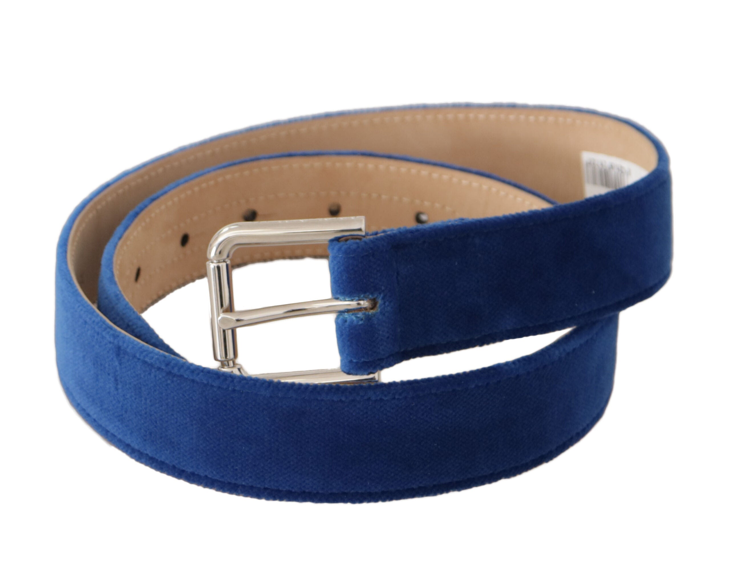 Blue Velvet Silver Logo Engraved Metal Buckle Belt - ventzia