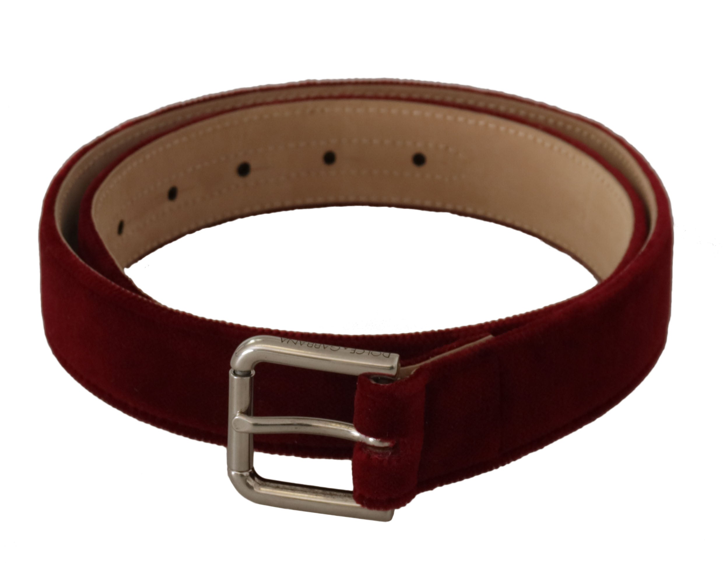 Red Velvet Silver Logo Engraved Metal Buckle Belt - ventzia