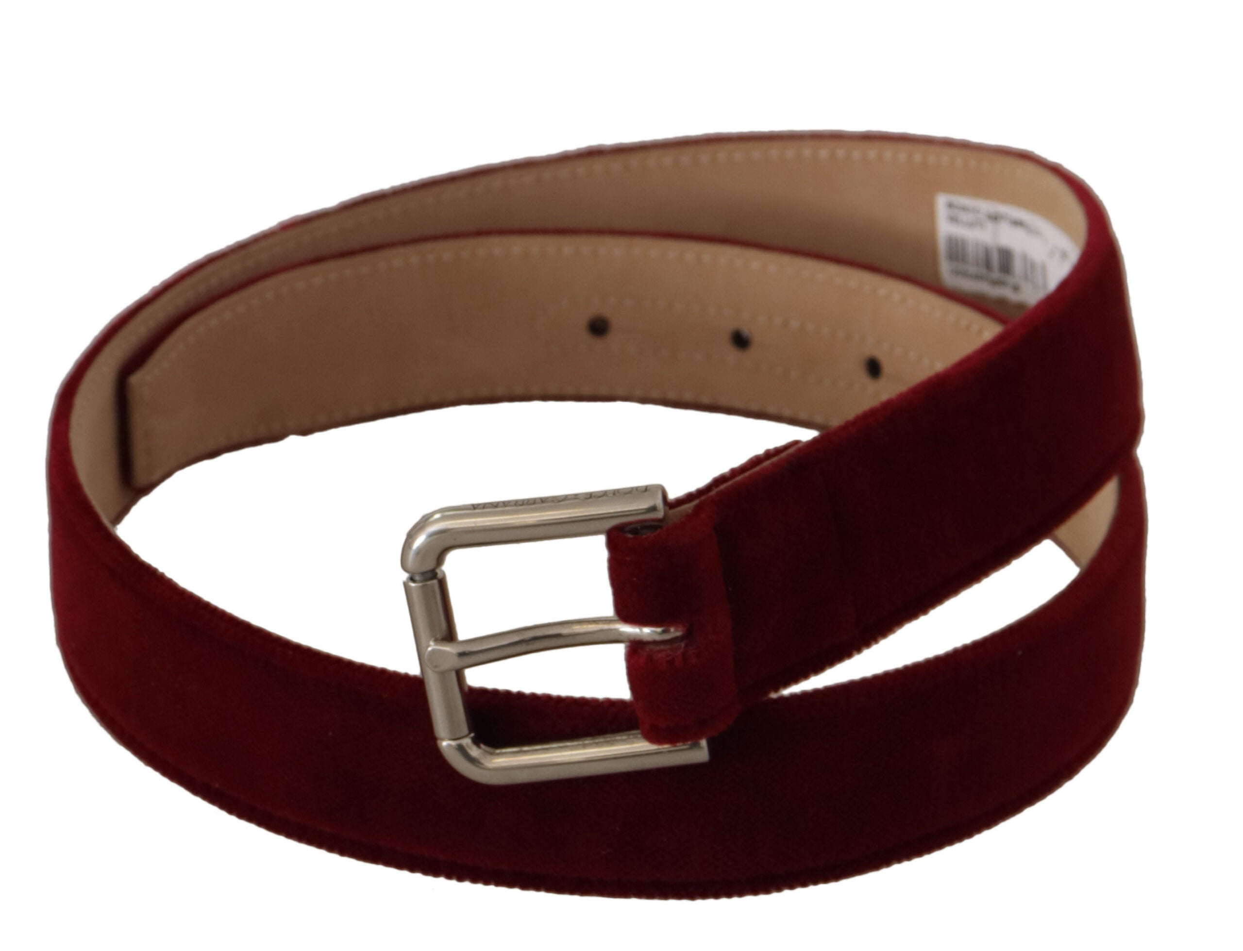 Red Velvet Silver Logo Engraved Metal Buckle Belt - ventzia