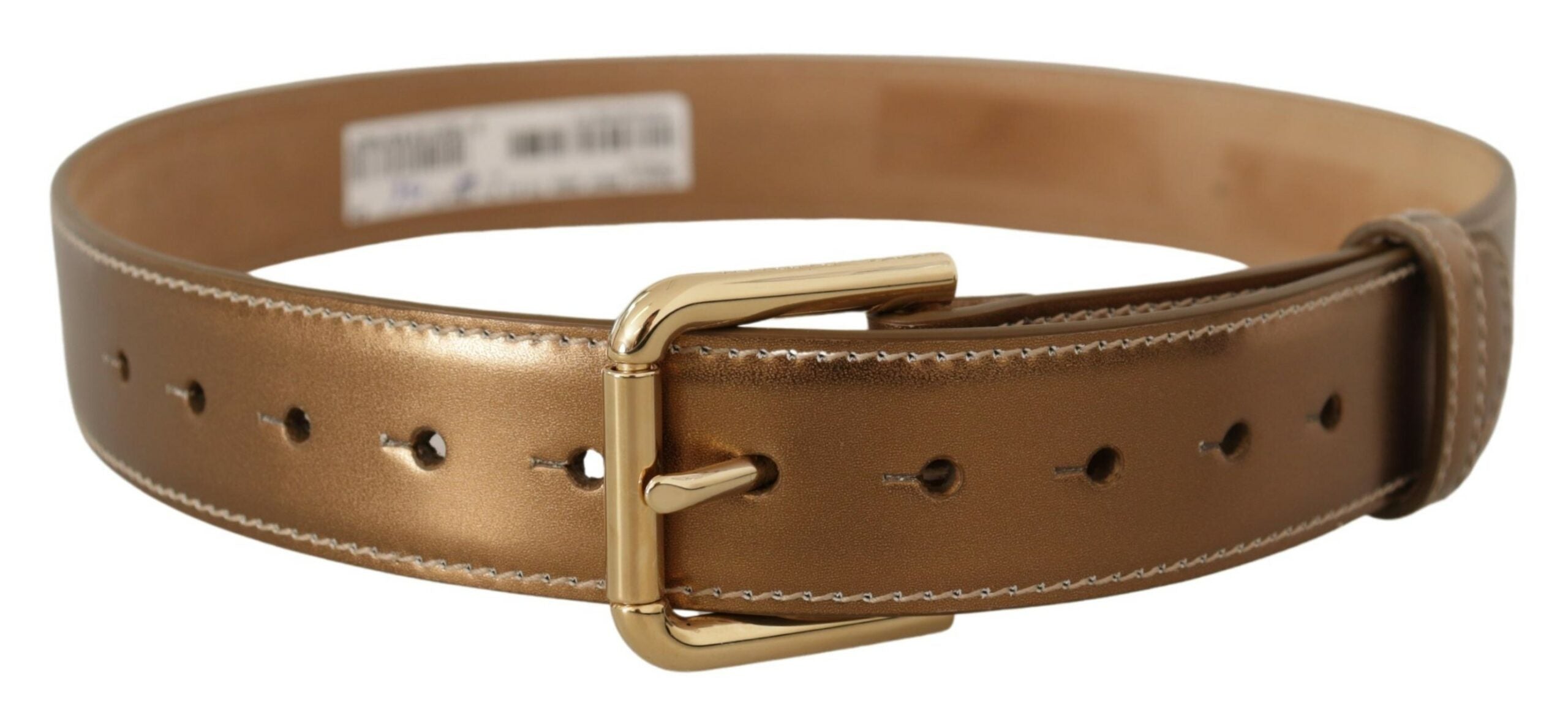 Bronze Calf Leather Gold Logo Waist Buckle Belt - ventzia