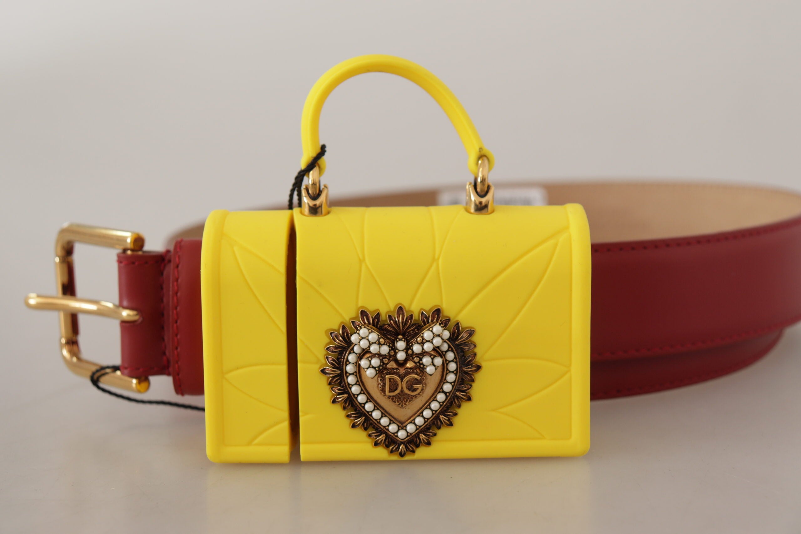 Red Leather Yellow DEVOTION Heart Bag Buckle Belt - ventzia