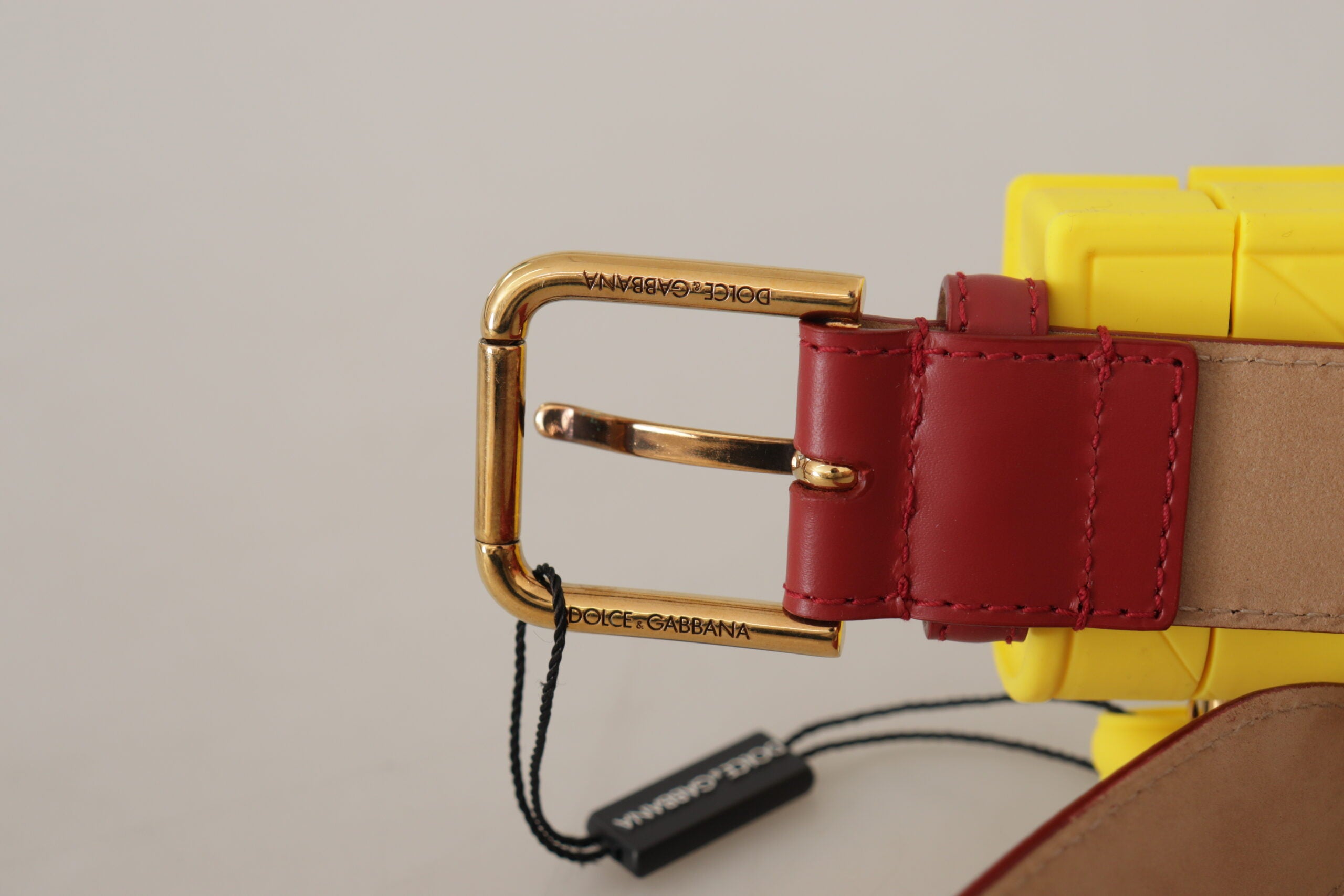 Red Leather Yellow DEVOTION Heart Bag Buckle Belt - ventzia