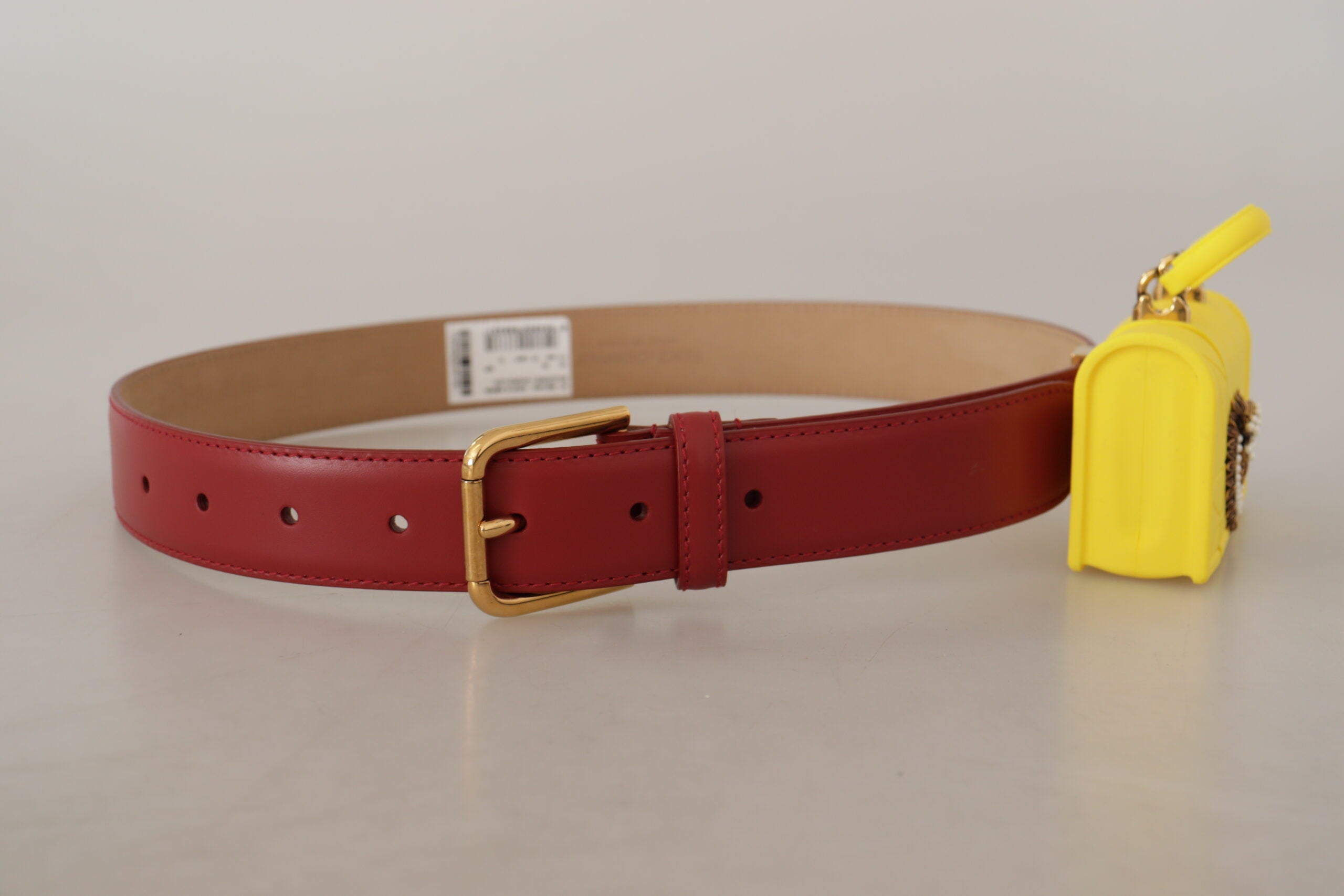Red Leather Yellow DEVOTION Heart Bag Buckle Belt - ventzia