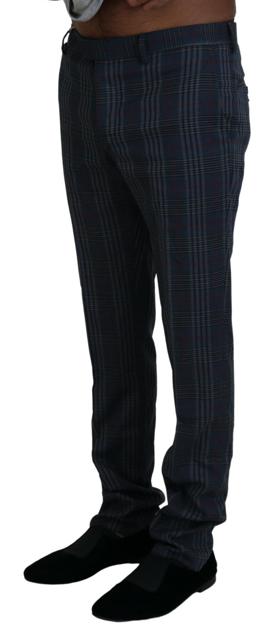 Gray Pure Wool Men Checkered Pants - ventzia