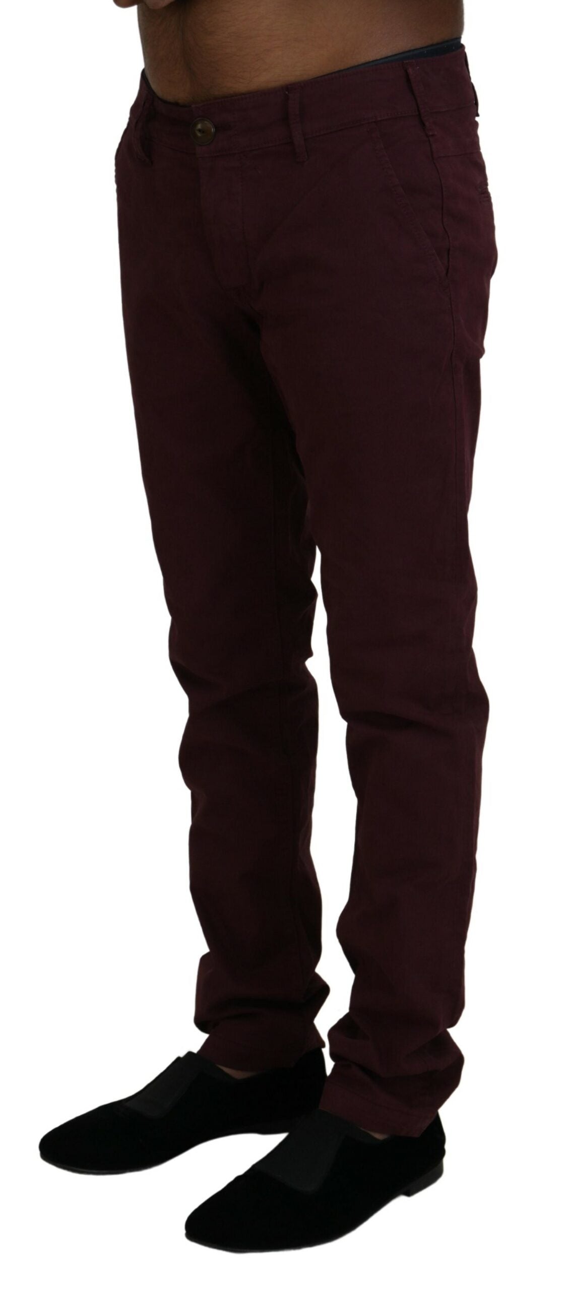Maroon Cotton Stretch Skinny Casual Men Pants - ventzia